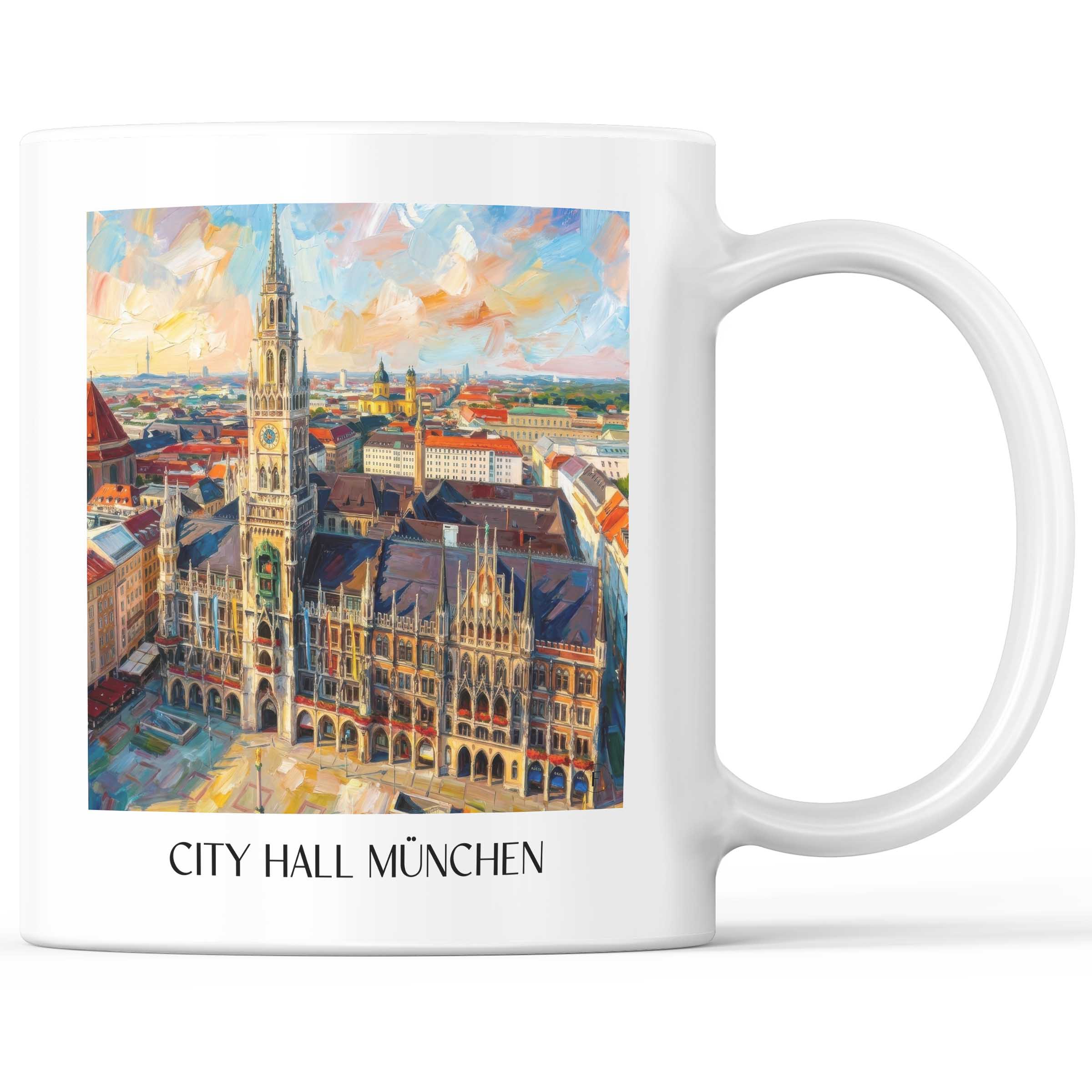Rathaus Kaffeebecher - München - Deutschland Becher - Kaffeetasse im Ölgemälde Stil
