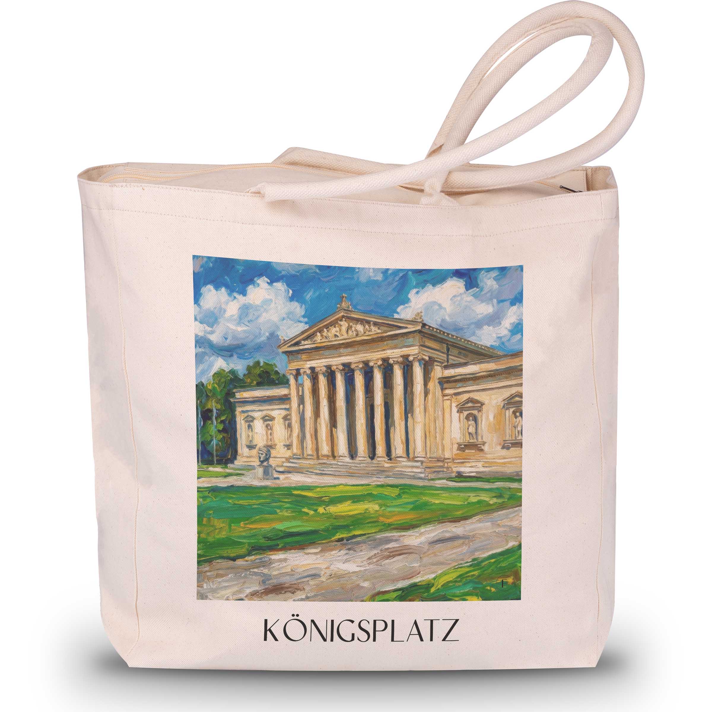Königsplatz Shopping Tasche - München - Deutschland Tote Bag - Einkaufstasche im Ölgemälde Stil
