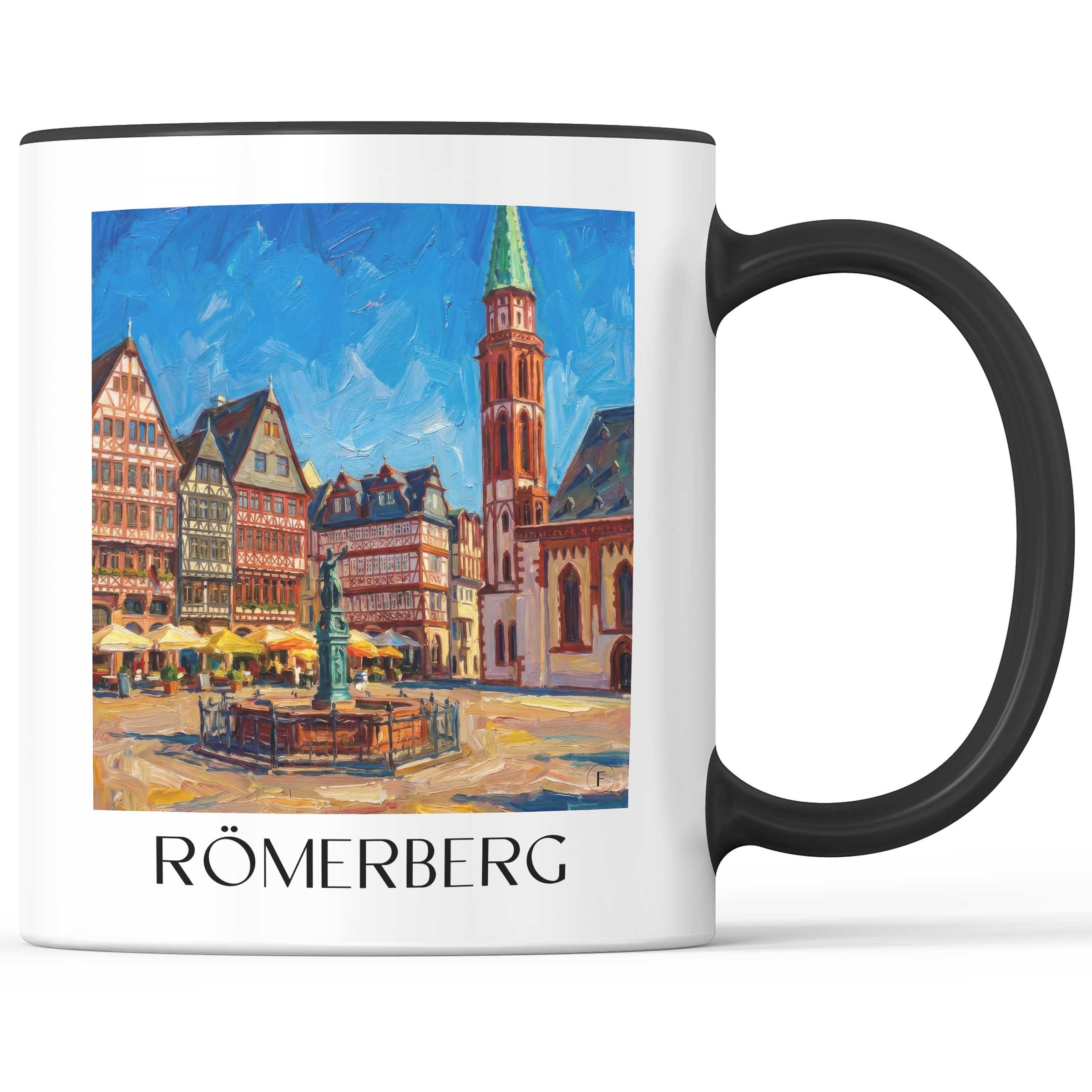 Römerberg Kaffeebecher - Frankfurt - Deutschland Becher - Kaffeetasse im Ölgemälde Stil
