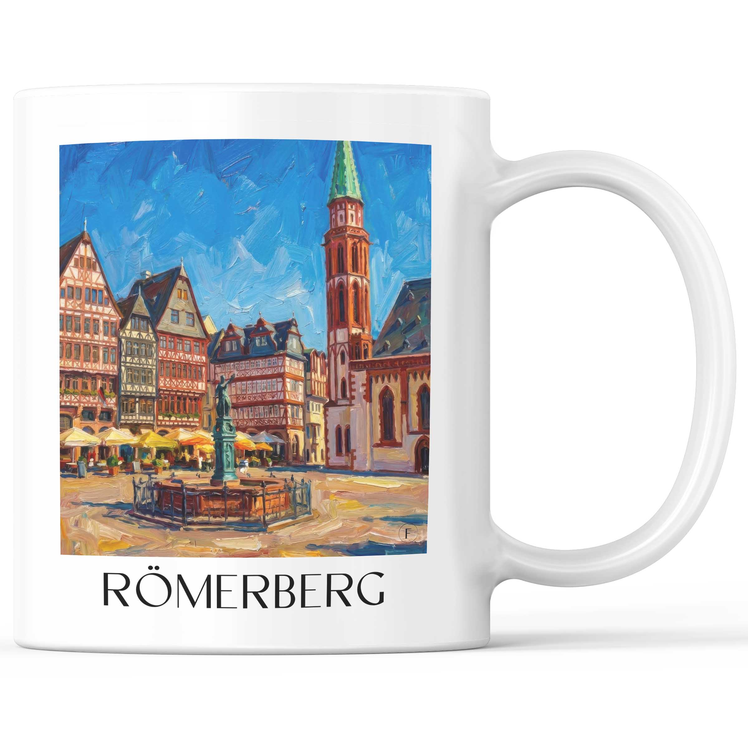 Römerberg Kaffeebecher - Frankfurt - Deutschland Becher - Kaffeetasse im Ölgemälde Stil