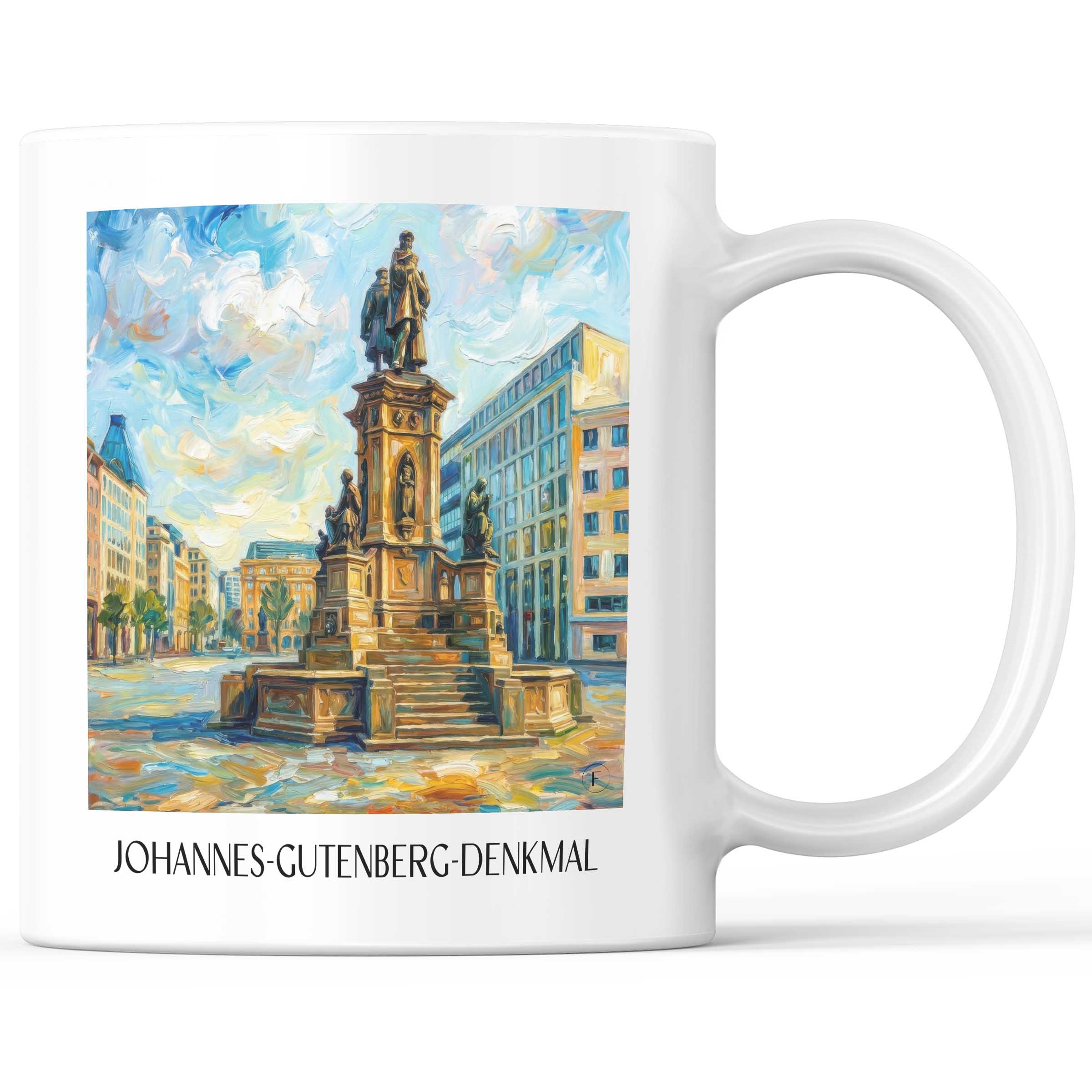 Johannes-Gutenberg-Denkmal Kaffeebecher - Frankfurt - Deutschland Becher - Kaffeetasse im Ölgemälde Stil