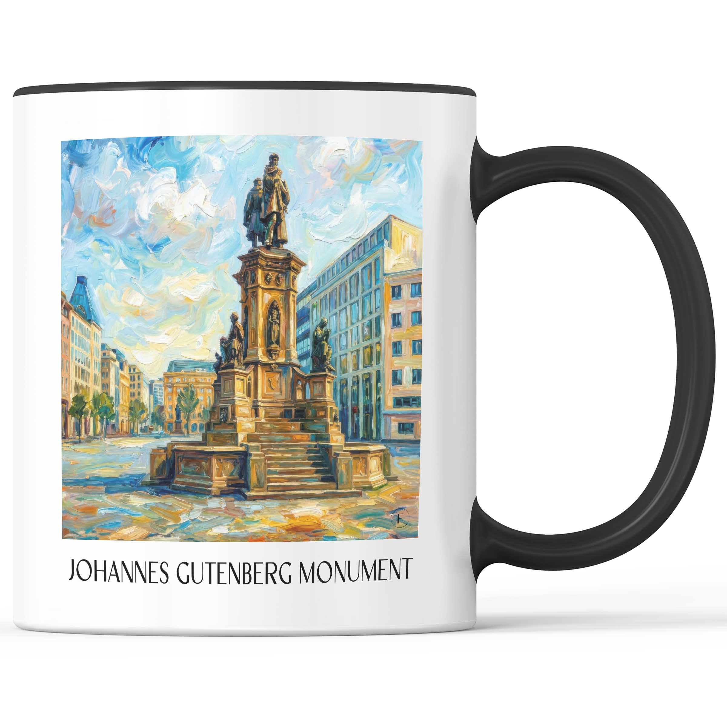 Johannes-Gutenberg-Denkmal Kaffeebecher - Frankfurt - Deutschland Becher - Kaffeetasse im Ölgemälde Stil