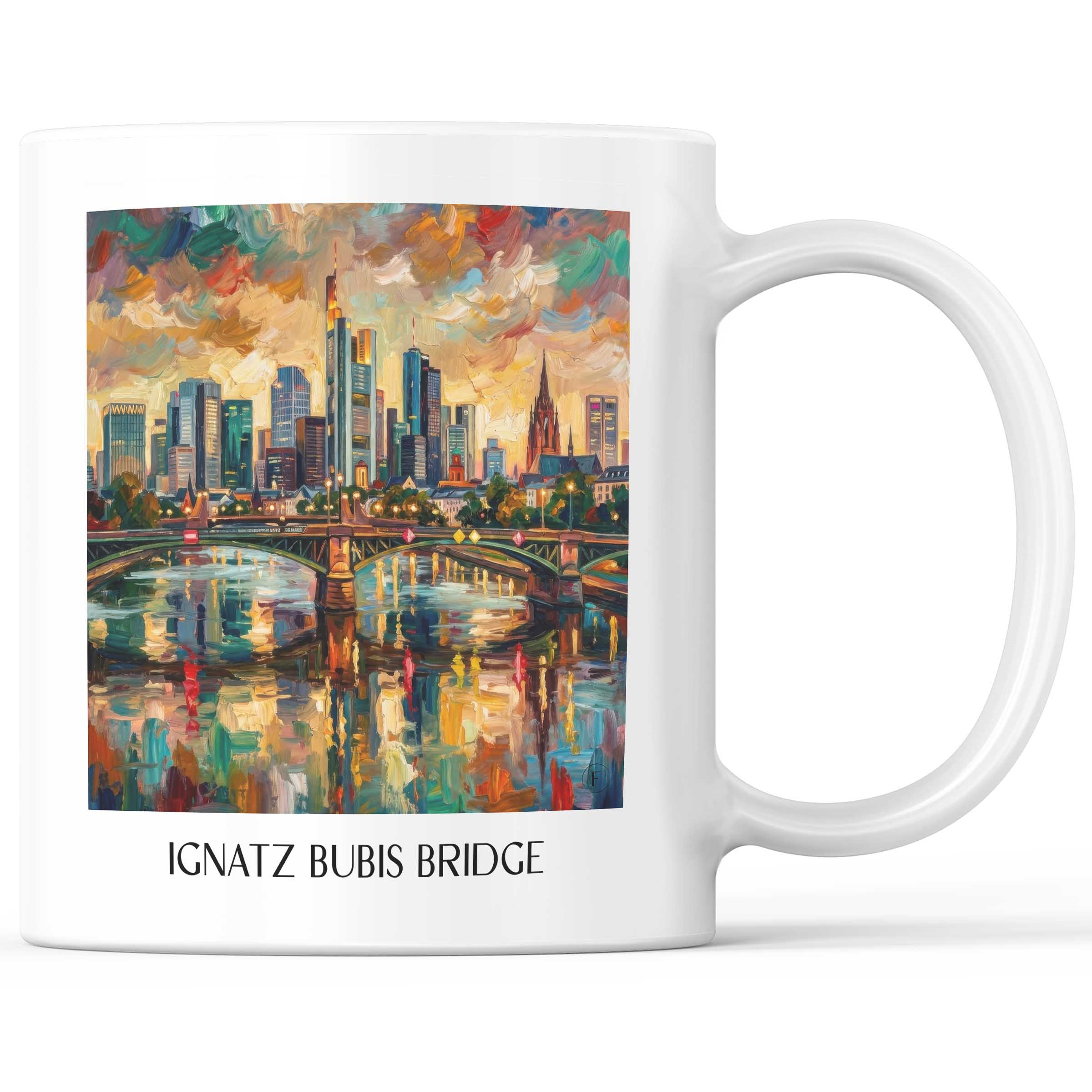 Ignatz-Bubis-Brücke Kaffeebecher - Frankfurt - Deutschland Becher - Kaffeetasse im Ölgemälde Stil