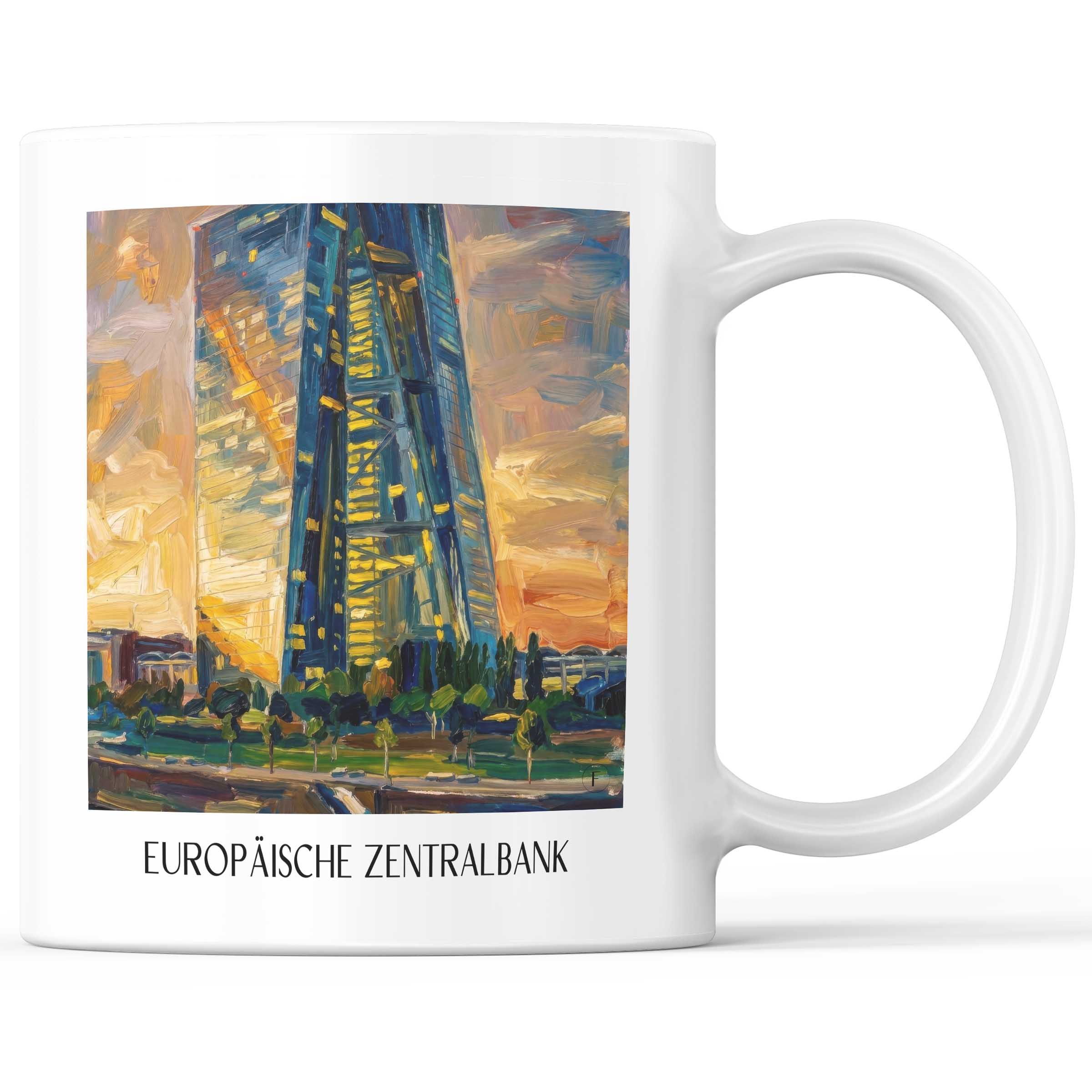 Europäische Zentralbank Kaffeebecher - Frankfurt - Deutschland Becher - Kaffeetasse im Ölgemälde Stil