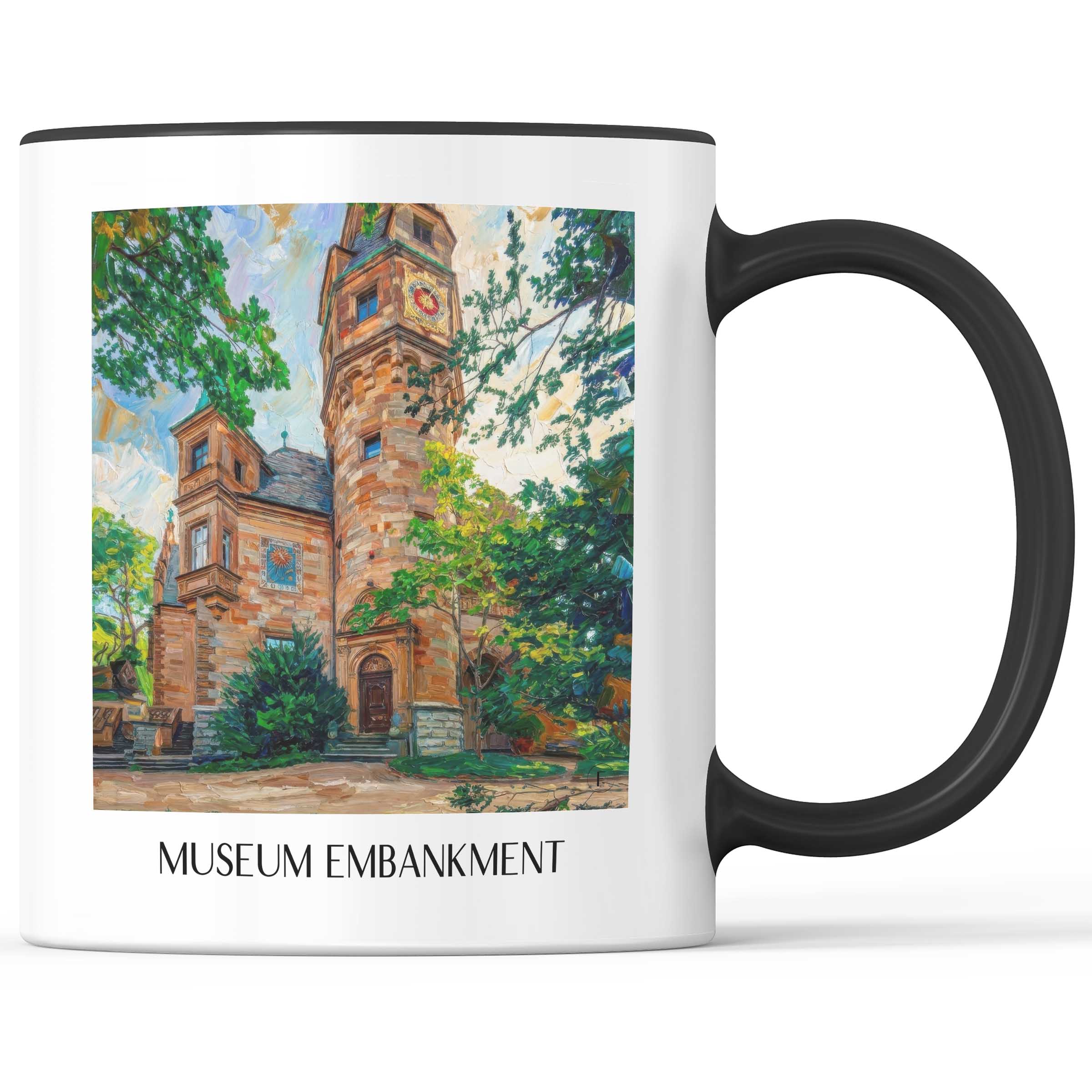 Museumsufer Kaffeebecher - Frankfurt - Deutschland Becher - Kaffeetasse im Ölgemälde Stil