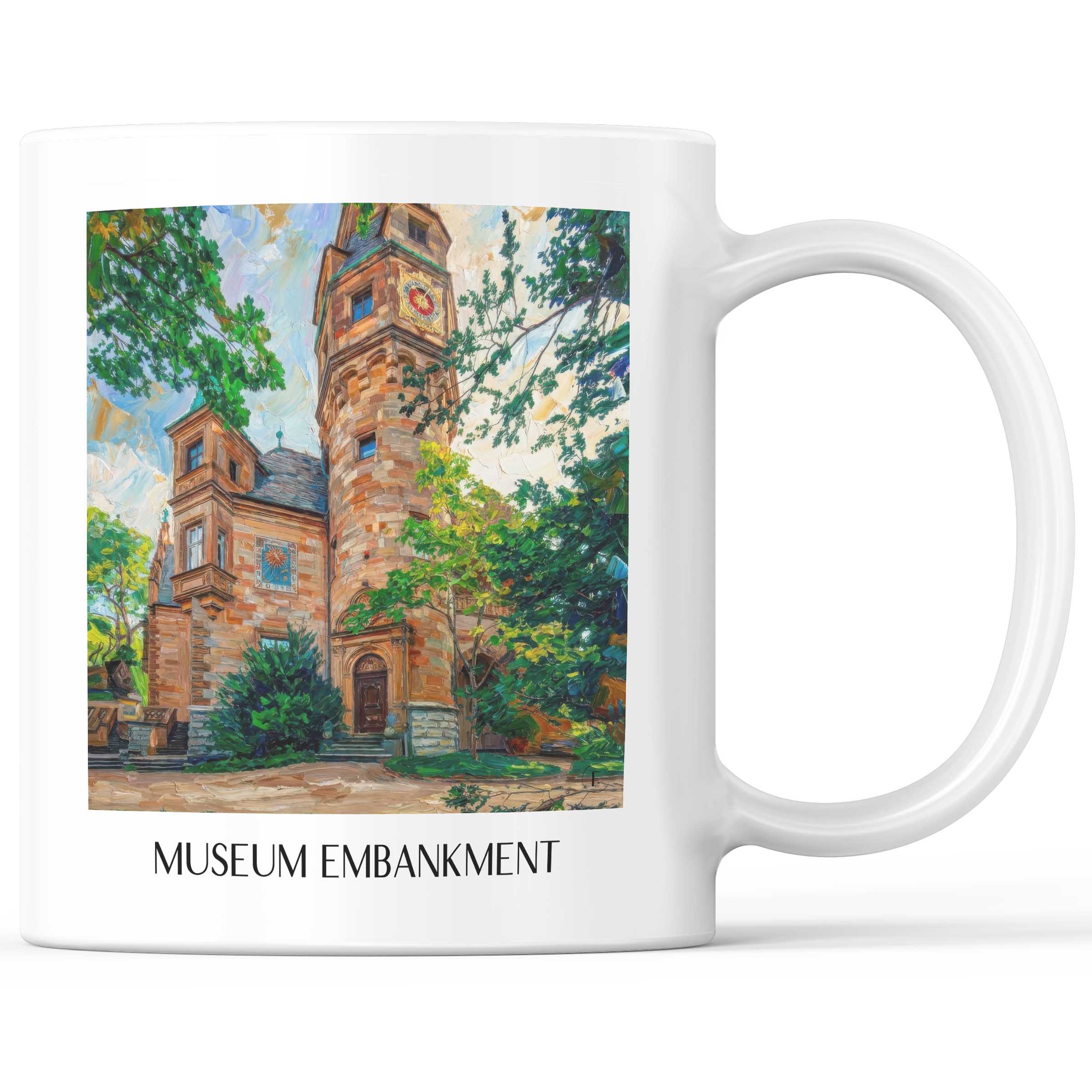 Museumsufer Kaffeebecher - Frankfurt - Deutschland Becher - Kaffeetasse im Ölgemälde Stil