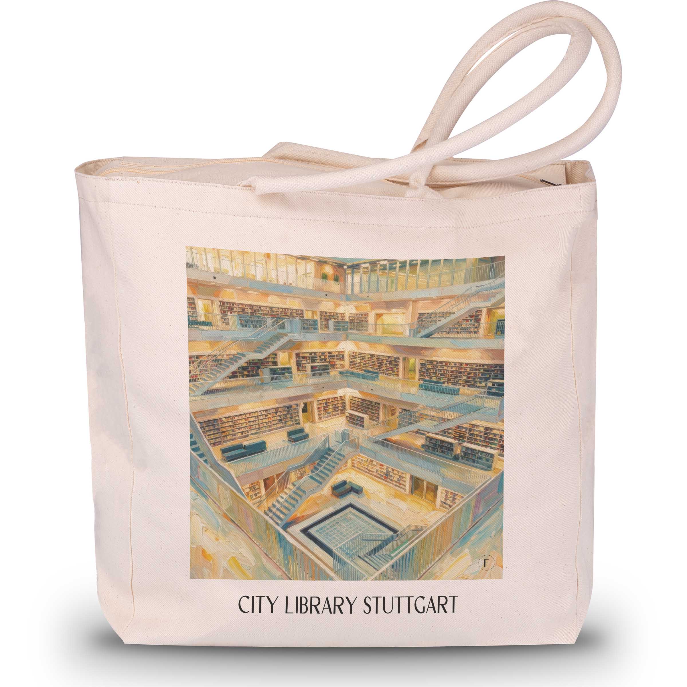 Stadtbibiothek Shopping Tasche - Stuttgart - Deutschland Tote Bag - Einkaufstasche im Ölgemälde Stil