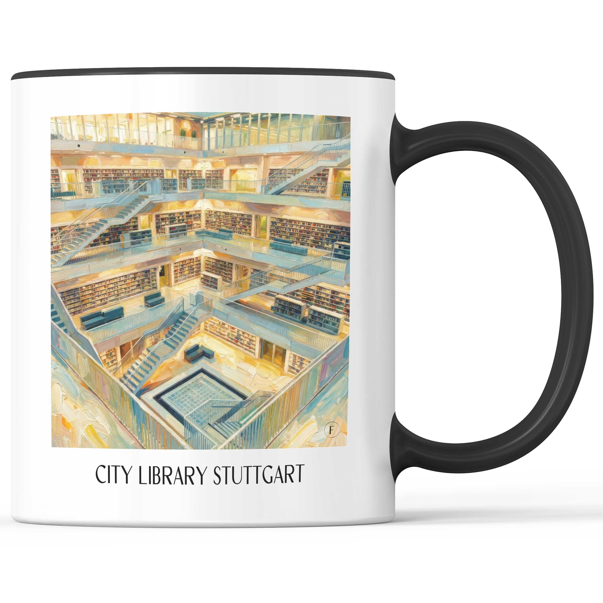 Stadtbibiothek Kaffeebecher - Stuttgart - Deutschland Becher - Kaffeetasse im Ölgemälde Stil