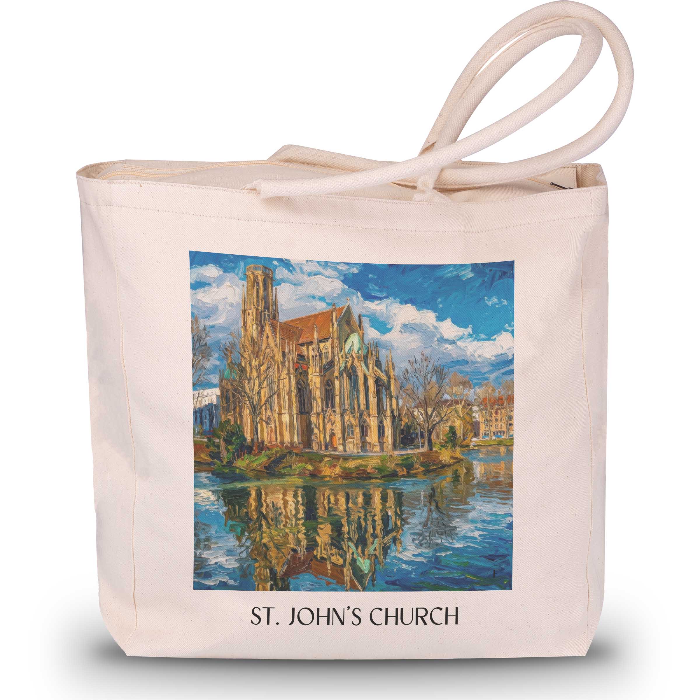 Johanneskirche Shopping Tasche - Stuttgart - Deutschland Tote Bag - Einkaufstasche im Ölgemälde Stil