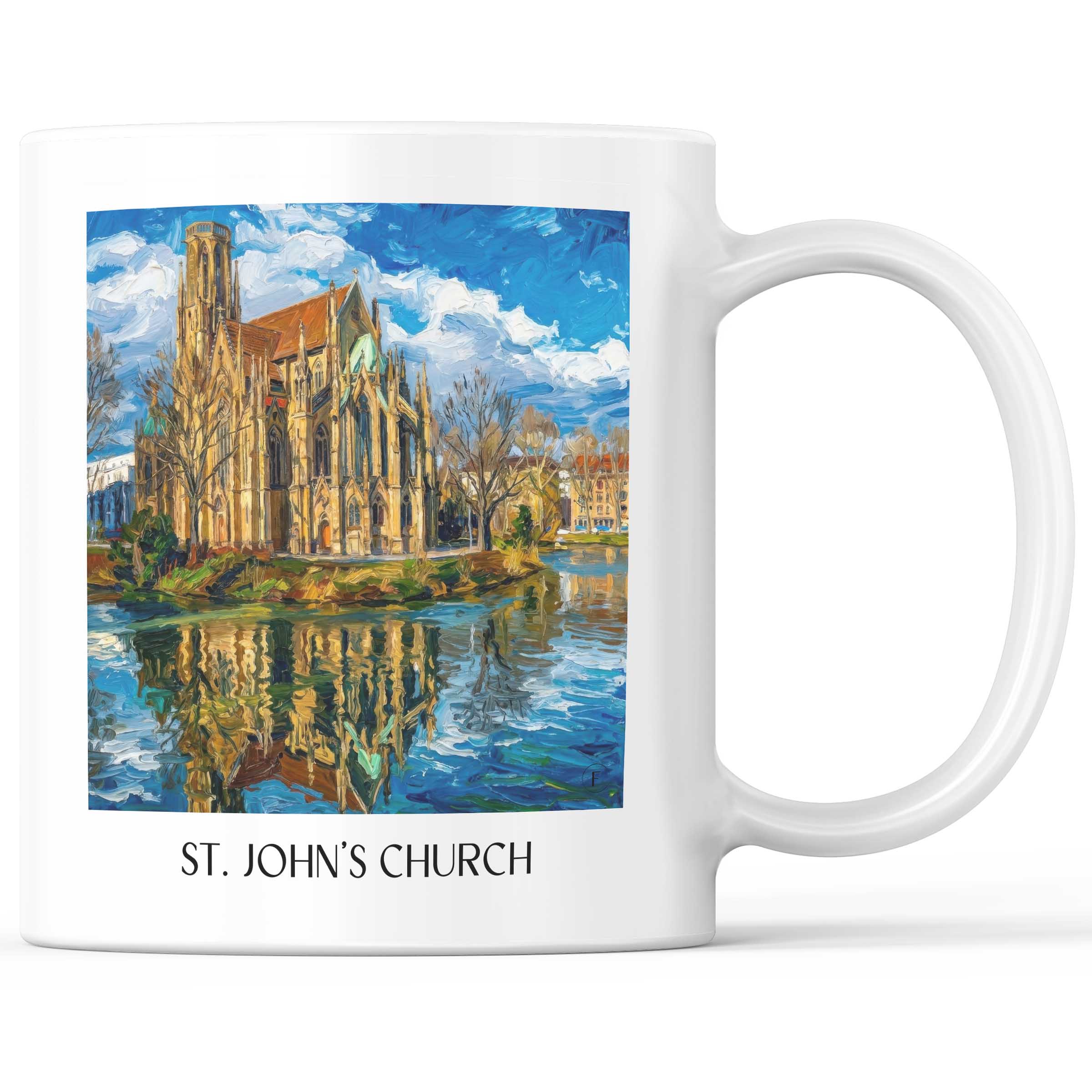 Johanneskirche Kaffeebecher - Stuttgart - Deutschland Becher - Kaffeetasse im Ölgemälde Stil