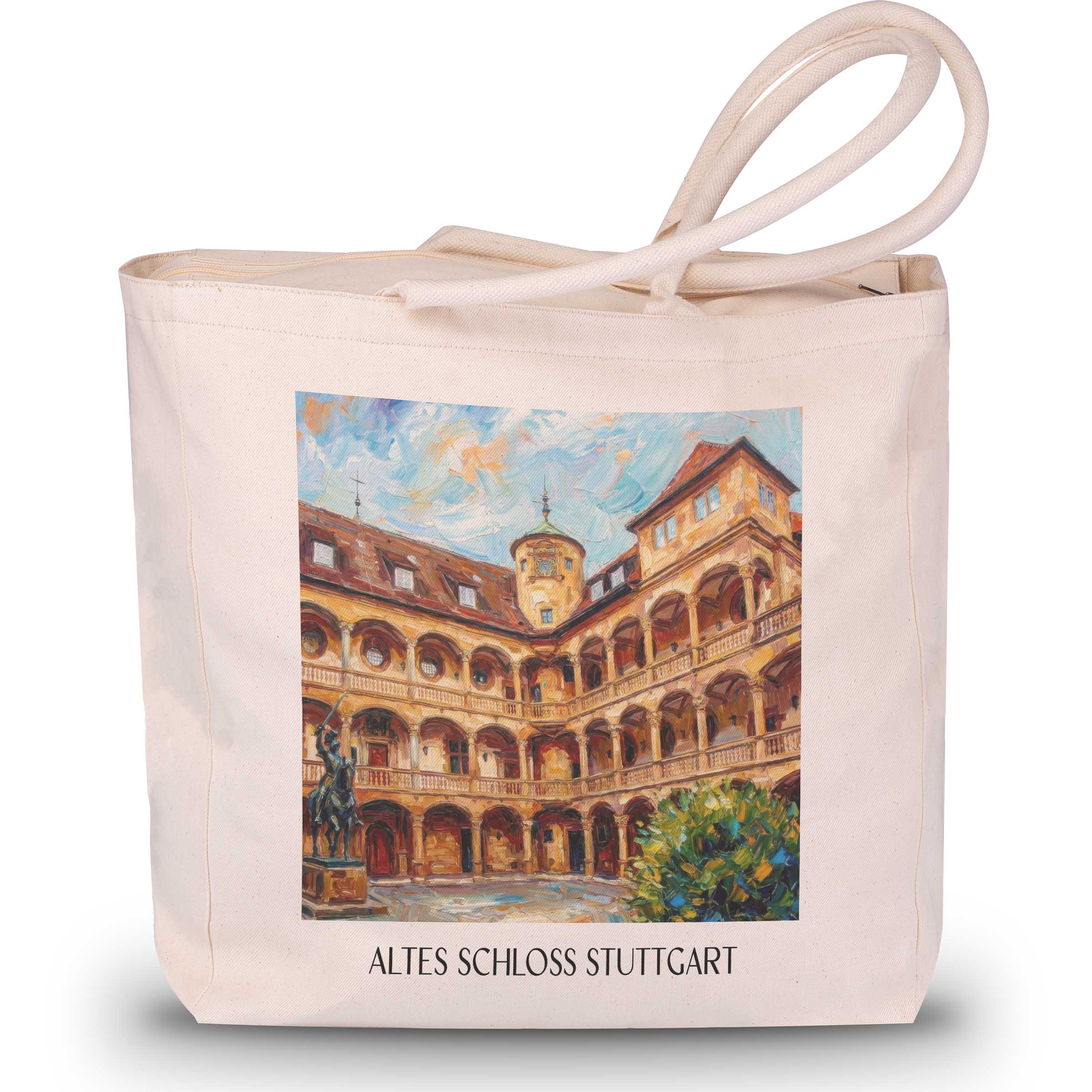 altes-schloss-stuttgart-deutschland-einkaufstasche-oil-painting-oelgemaelde