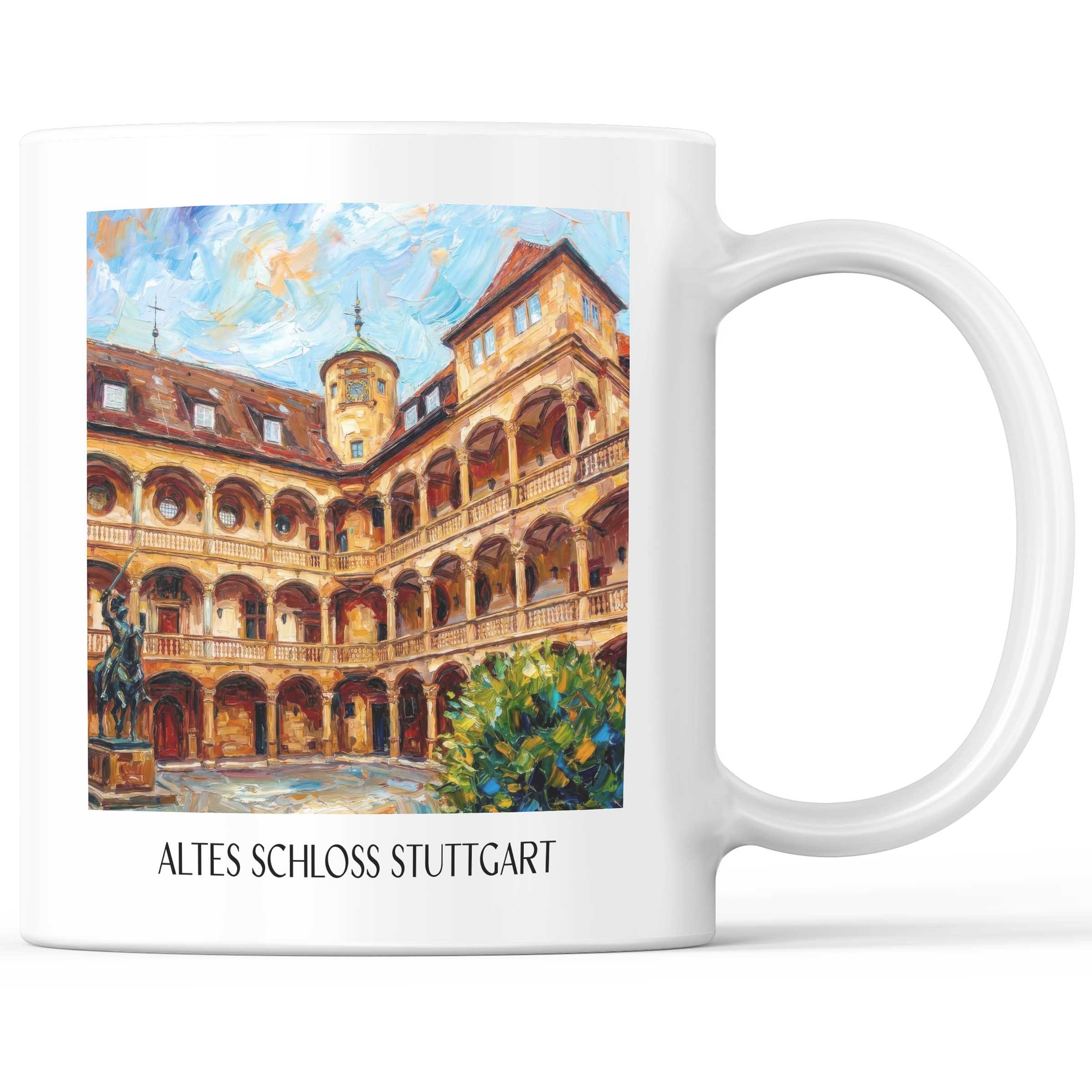 Altes Schloss Kaffeebecher - Stuttgart - Deutschland Becher - Kaffeetasse im Ölgemälde Stil