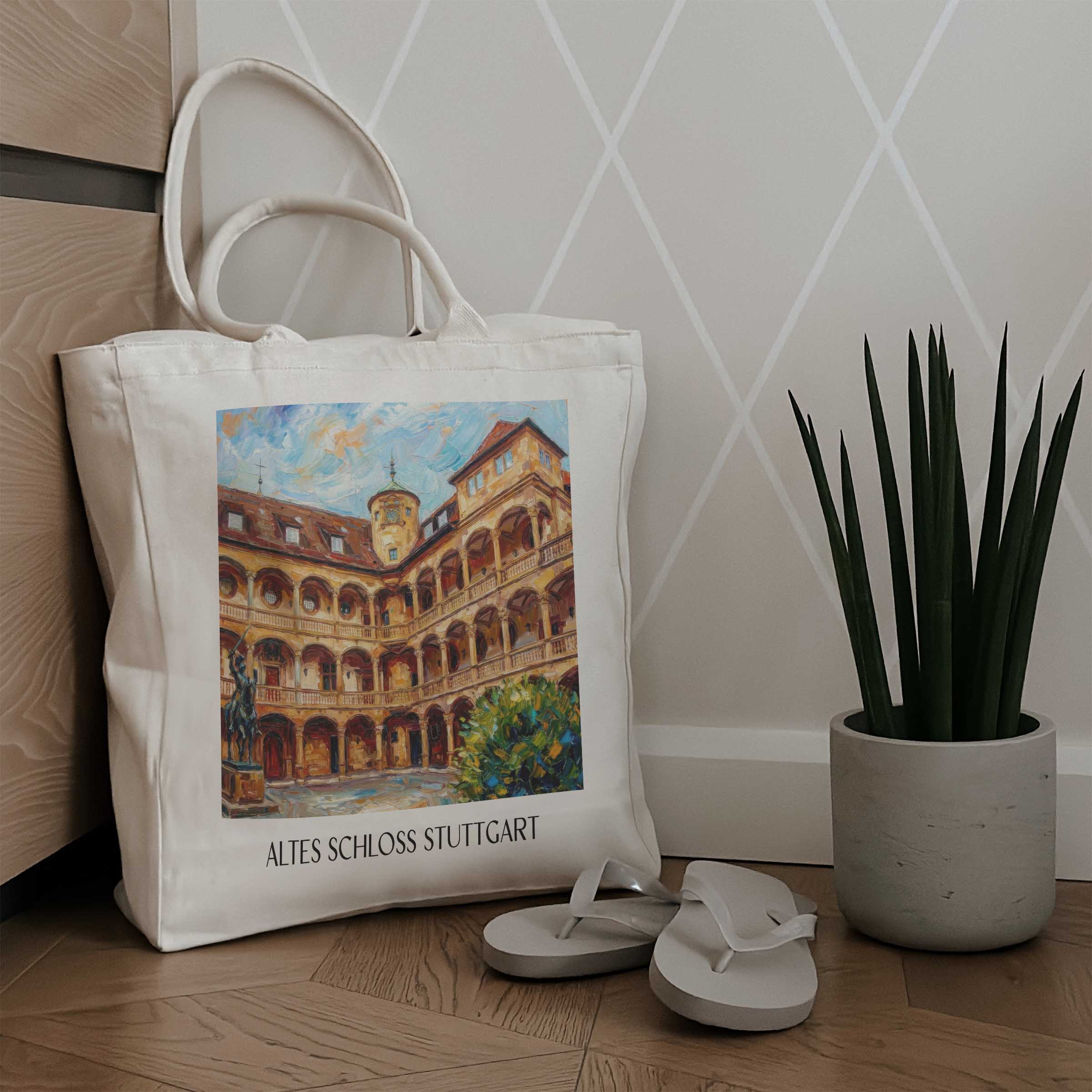 altes-schloss-stuttgart-deutschland-einkaufstasche-oil-painting-oelgemaelde