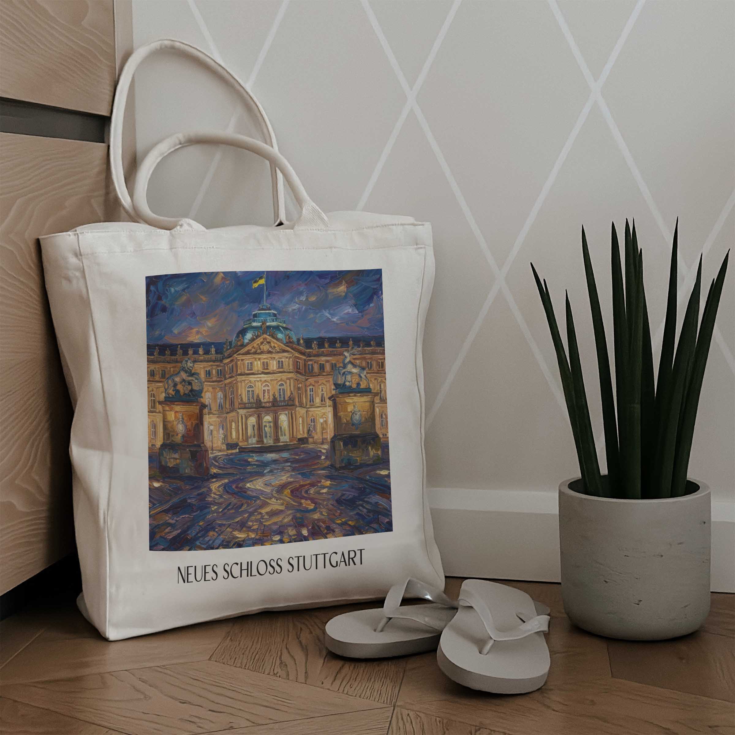 neues-schloss-stuttgart-deutschland-einkaufstasche-oil-painting-oelgemaelde