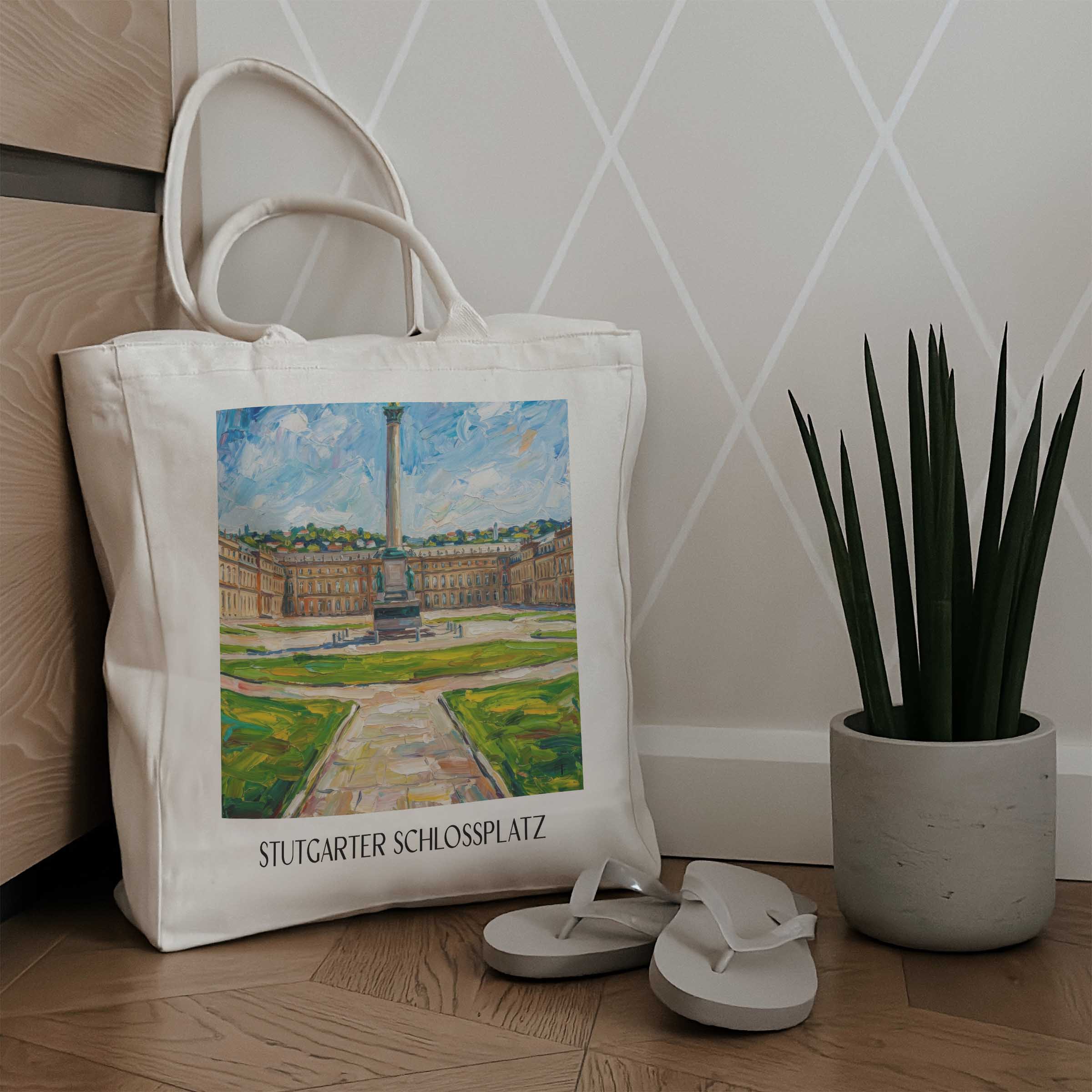 schlossplatz-stuttgart-deutschland-einkaufstasche-oil-painting-oelgemaelde