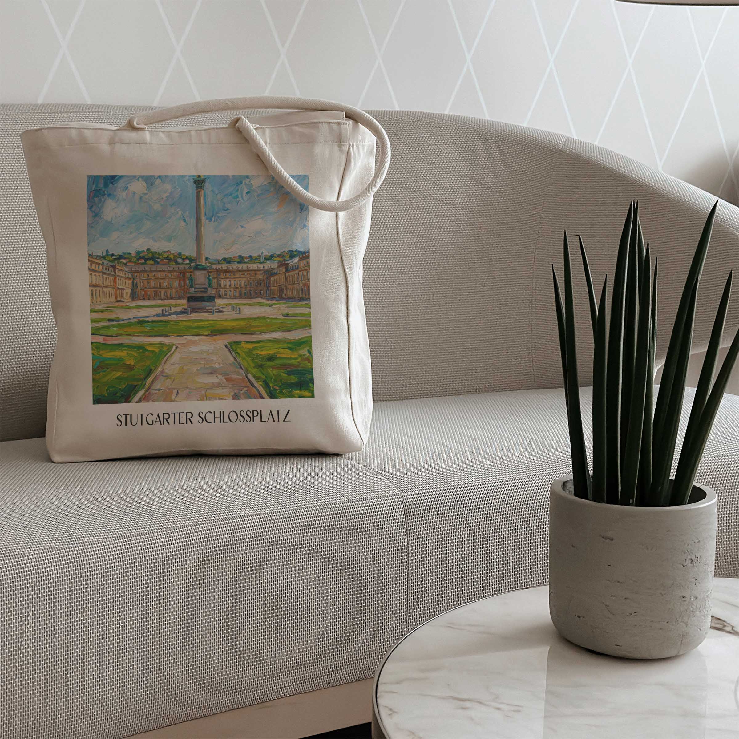 schlossplatz-stuttgart-deutschland-einkaufstasche-oil-painting-oelgemaelde