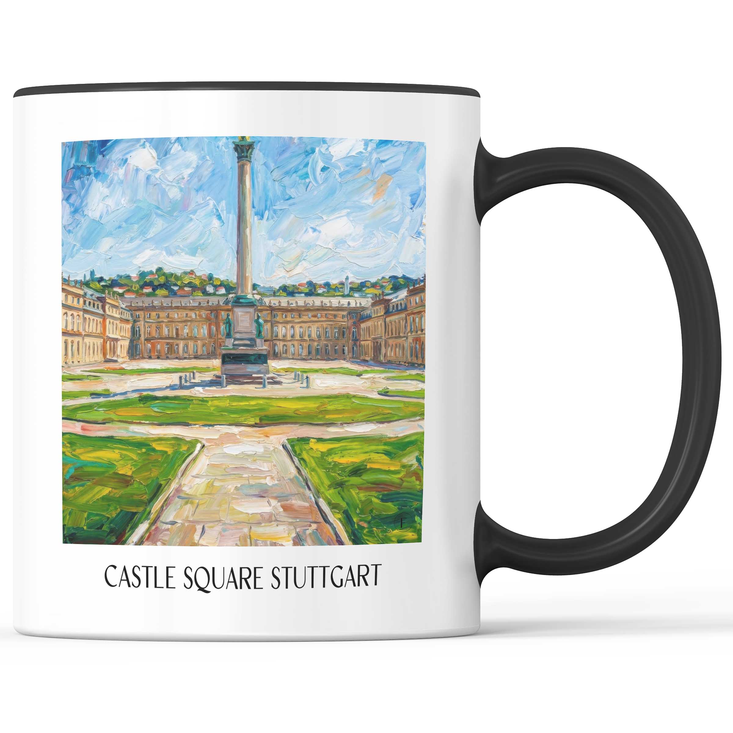 Schlossplatz Kaffeebecher - Stuttgart - Deutschland Becher - Kaffeetasse im Ölgemälde Stil