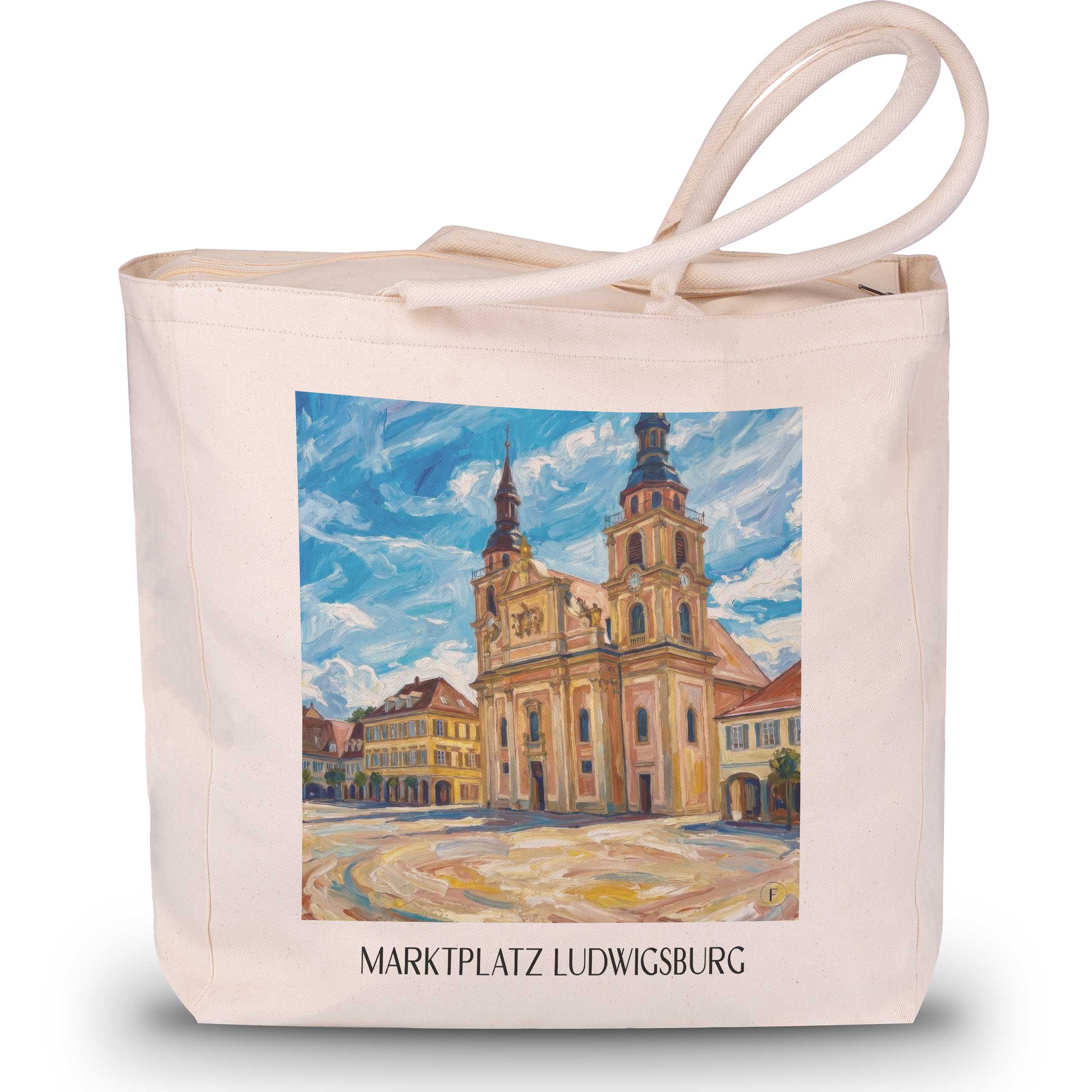 marktplatz-ludwigsburg-deutschland-einkaufstasche-oil-painting-oelgemaelde