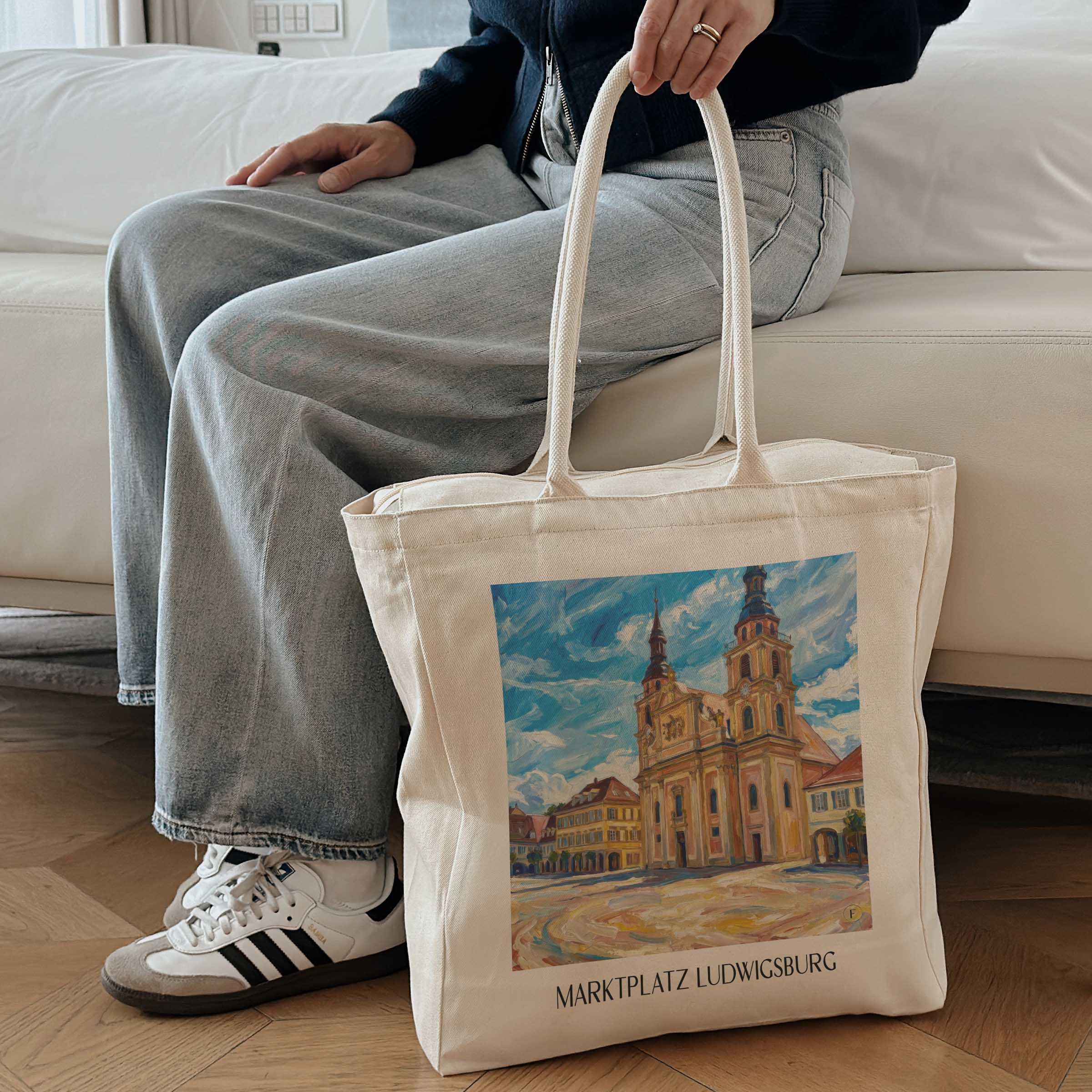marktplatz-ludwigsburg-deutschland-einkaufstasche-oil-painting-oelgemaelde