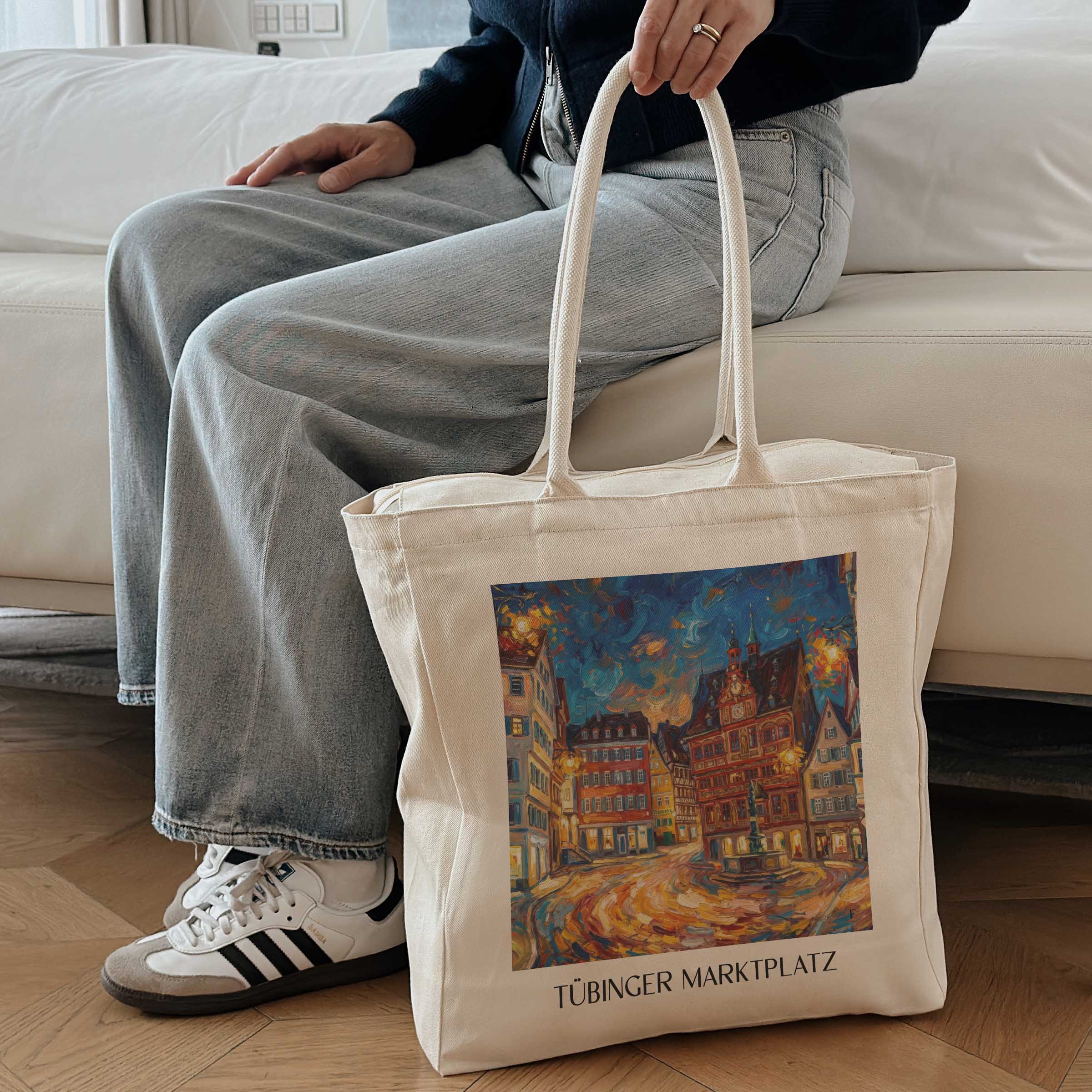marktplatz-tübingen-deutschland-einkaufstasche-oil-painting-oelgemaelde