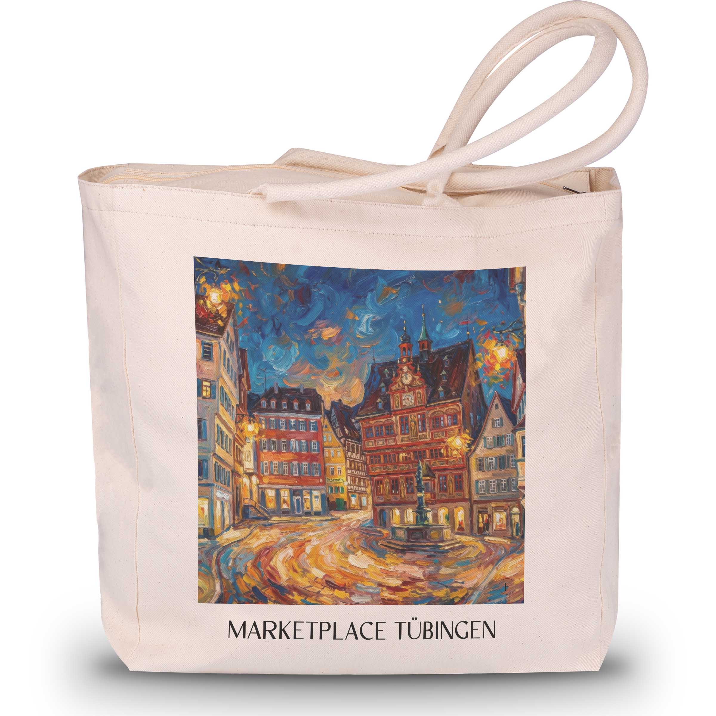 Marktplatz Shopping Tasche - Tübingen - Deutschland Tote Bag - Einkaufstasche im Ölgemälde Stil