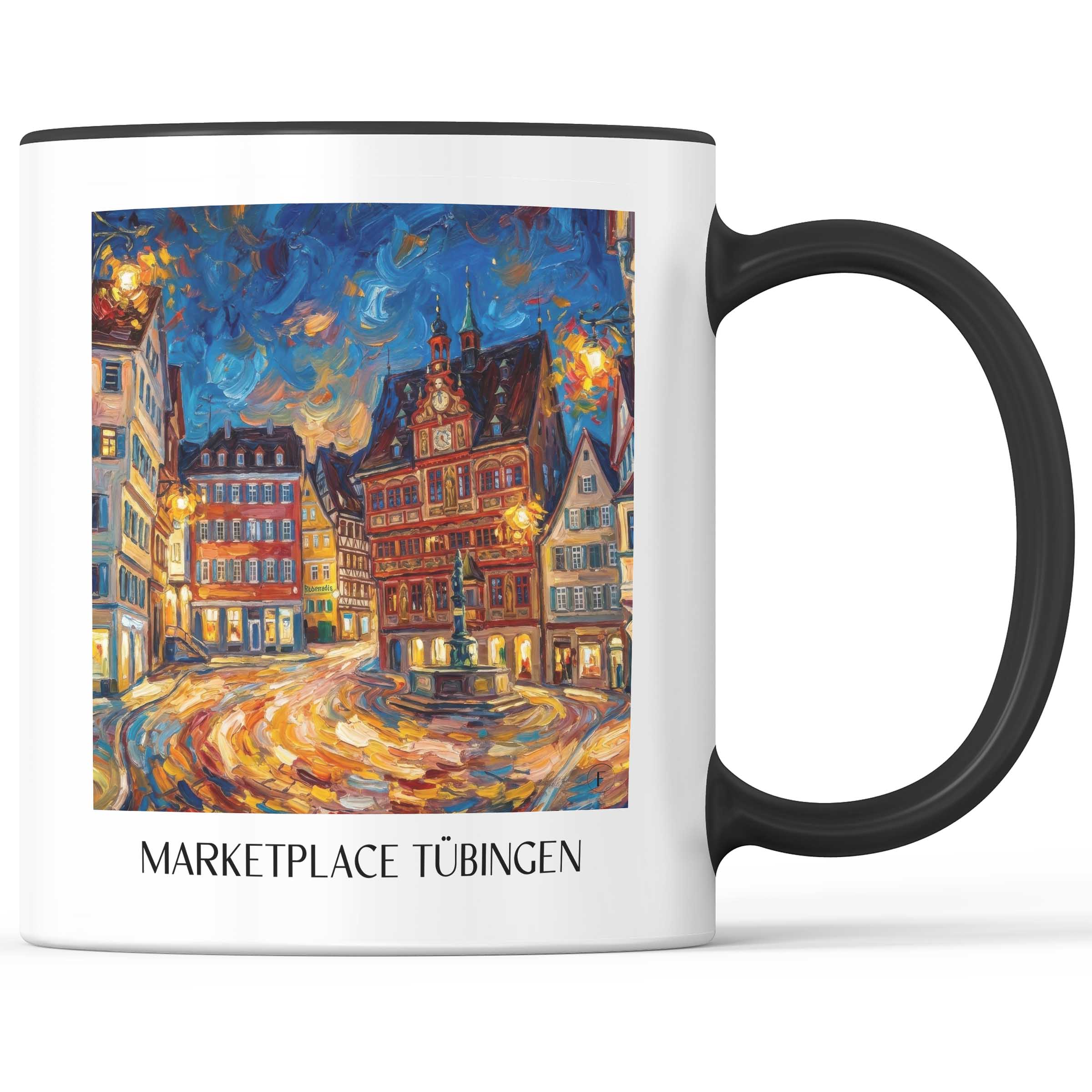 Marktplatz Kaffeebecher - Tübingen - Deutschland Becher - Kaffeetasse im Ölgemälde Stil
