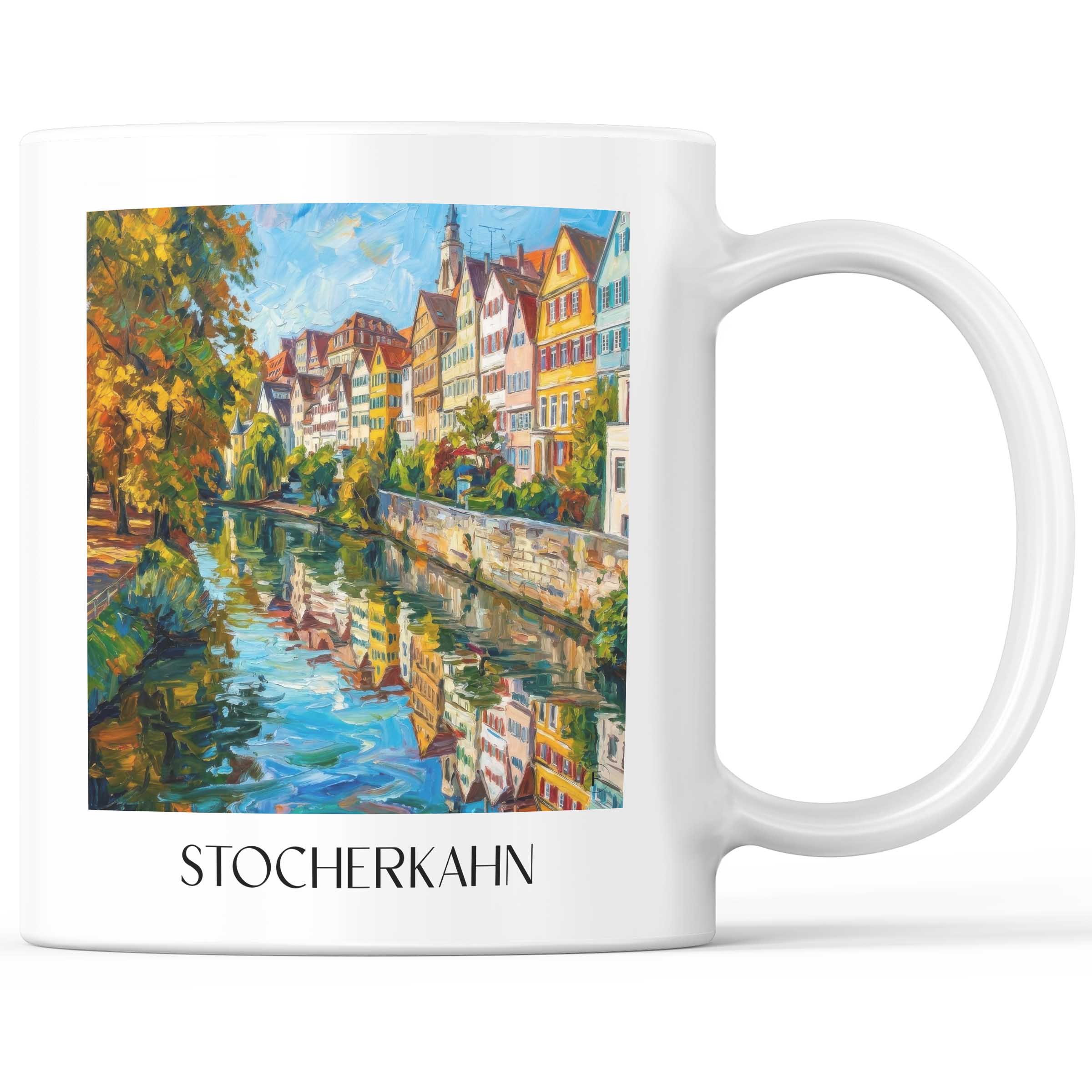 Stocherkahn Kaffeebecher - Tübingen - Deutschland Becher - Kaffeetasse im Ölgemälde Stil