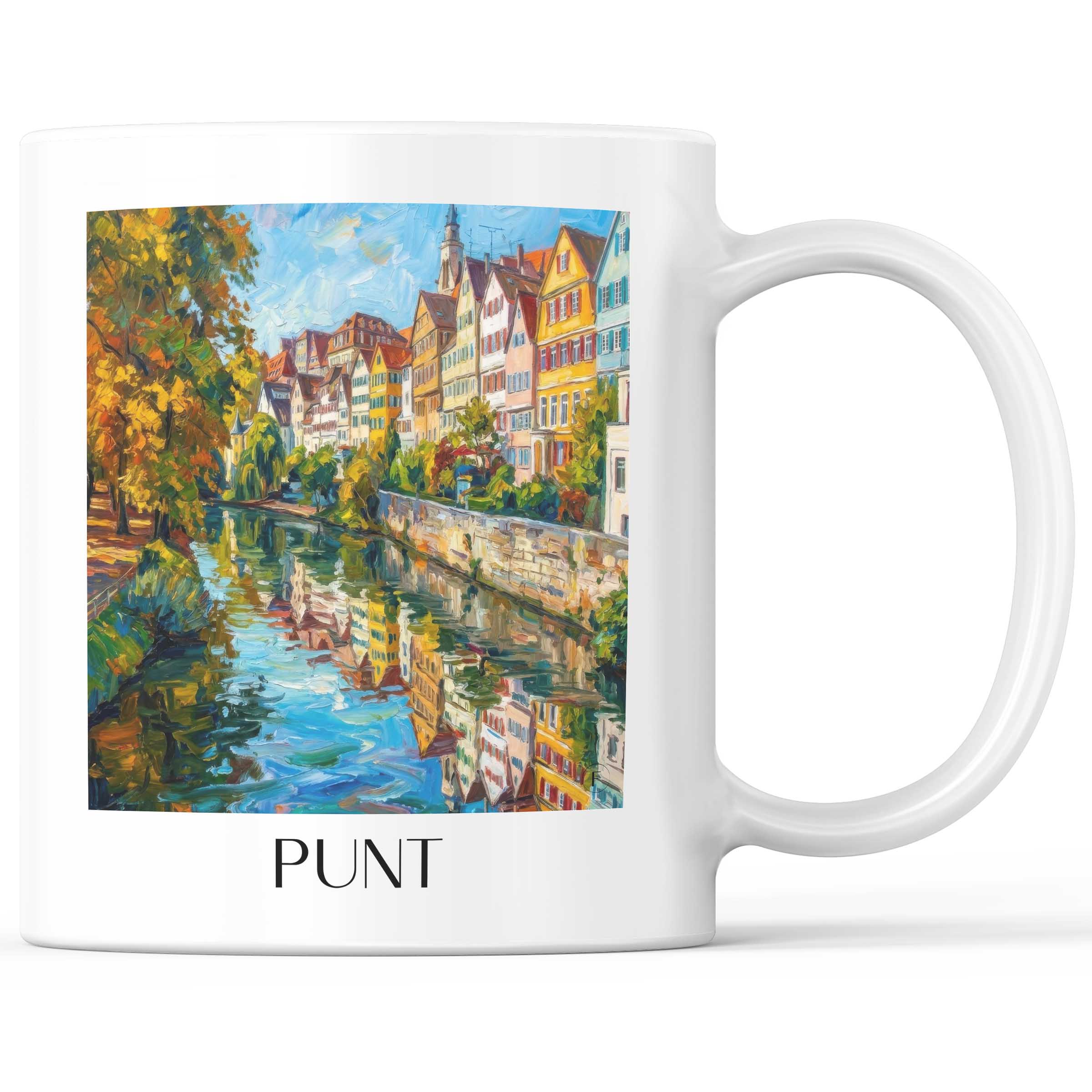 Stocherkahn Kaffeebecher - Tübingen - Deutschland Becher - Kaffeetasse im Ölgemälde Stil
