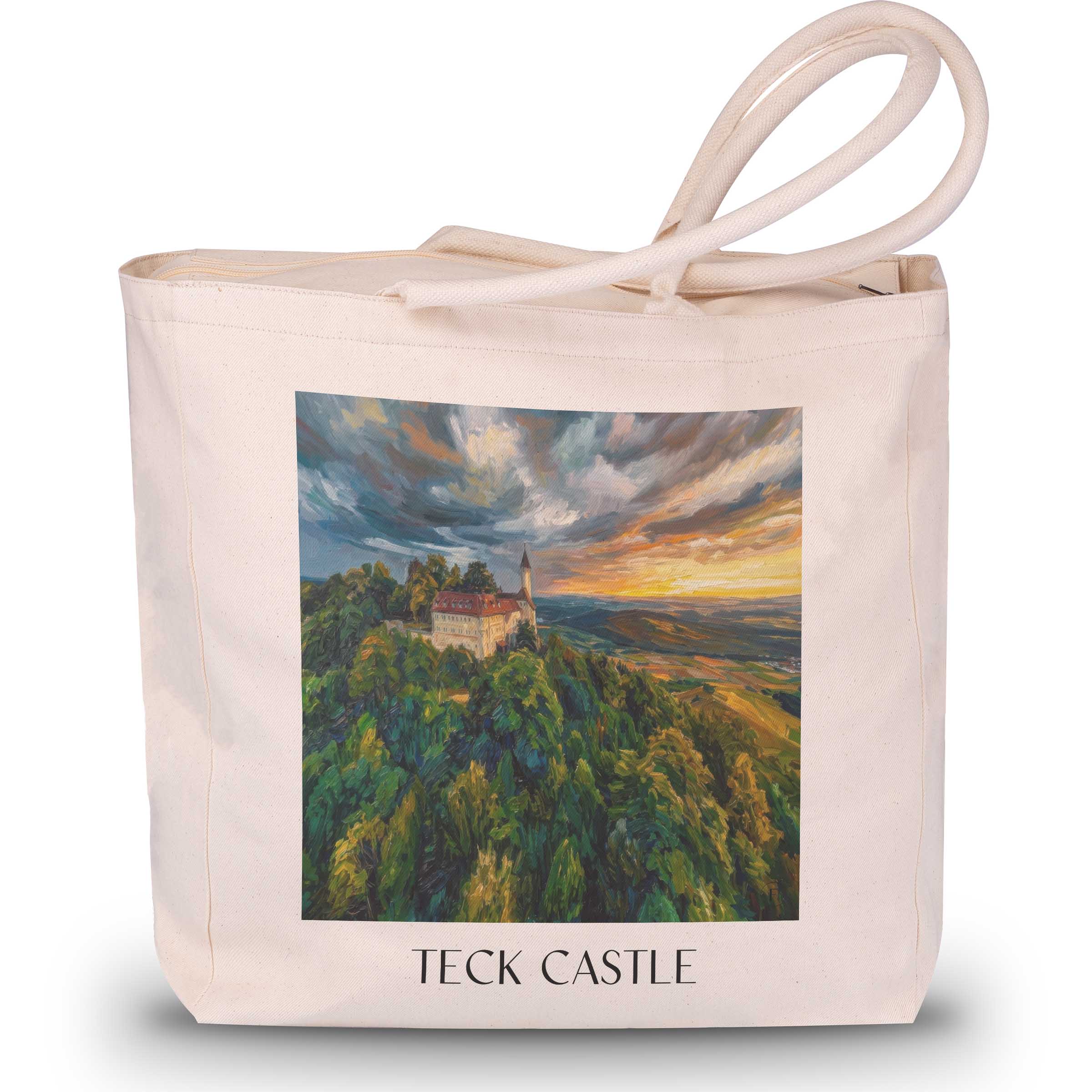 Burg Teck Shopping Tasche - Schwäbische Alb - Deutschland Tote Bag - Einkaufstasche im Ölgemälde Stil