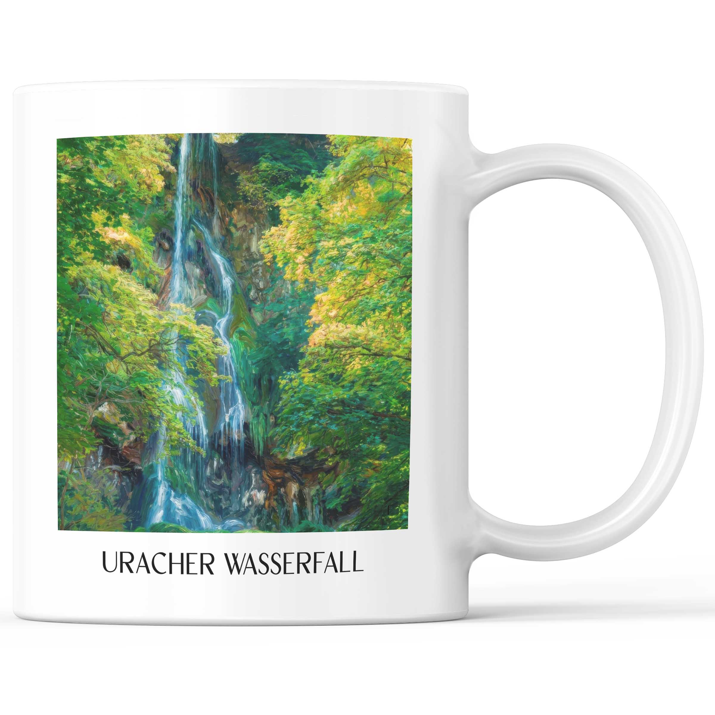 Uracher Wasserfall Kaffeebecher - Schwäbische Alb - Deutschland Becher - Kaffeetasse im Ölgemälde Stil