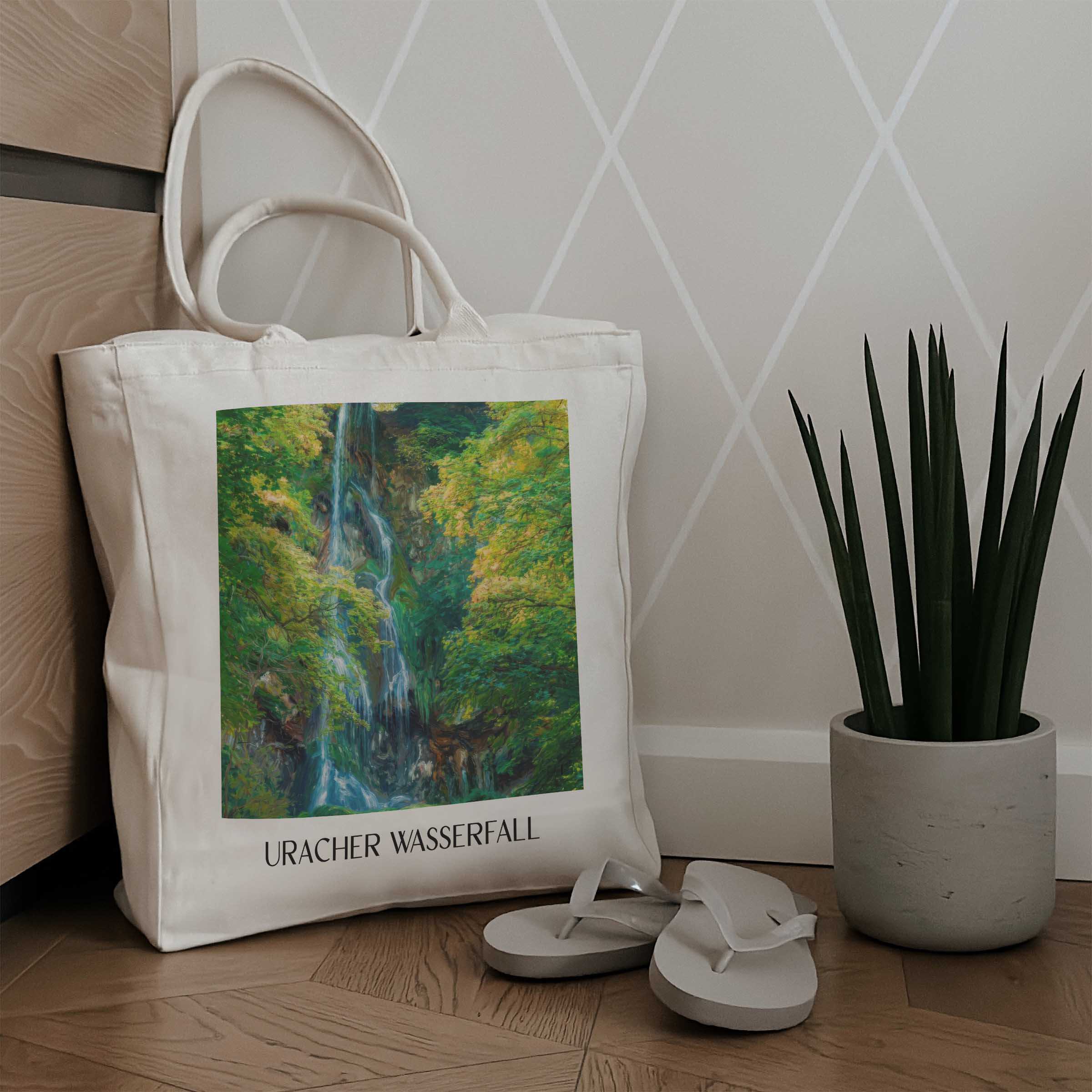 uracher-wasserfall-schwäbische-alb-deutschland-einkaufstasche-oil-painting-oelgemaelde