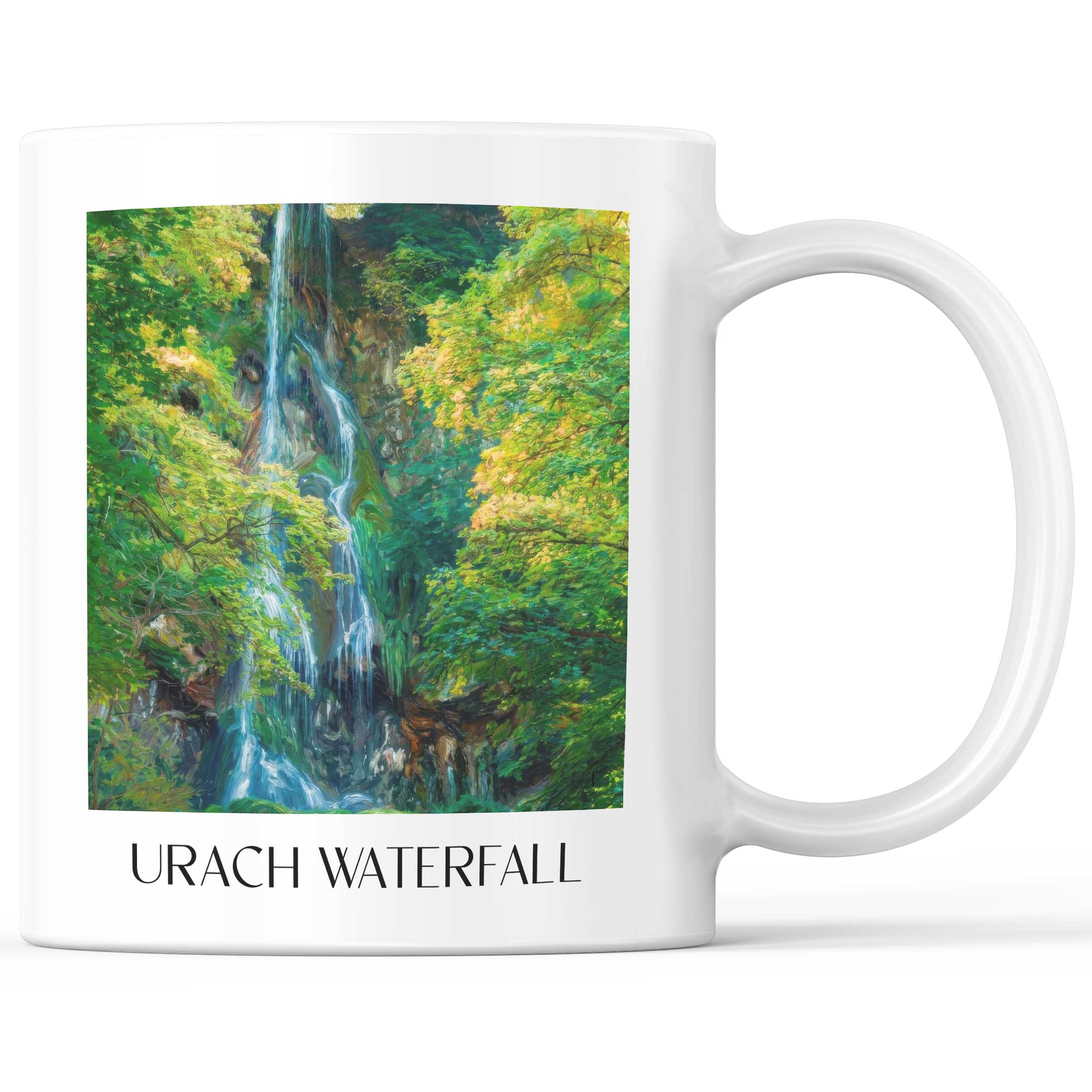 Uracher Wasserfall Kaffeebecher - Schwäbische Alb - Deutschland Becher - Kaffeetasse im Ölgemälde Stil