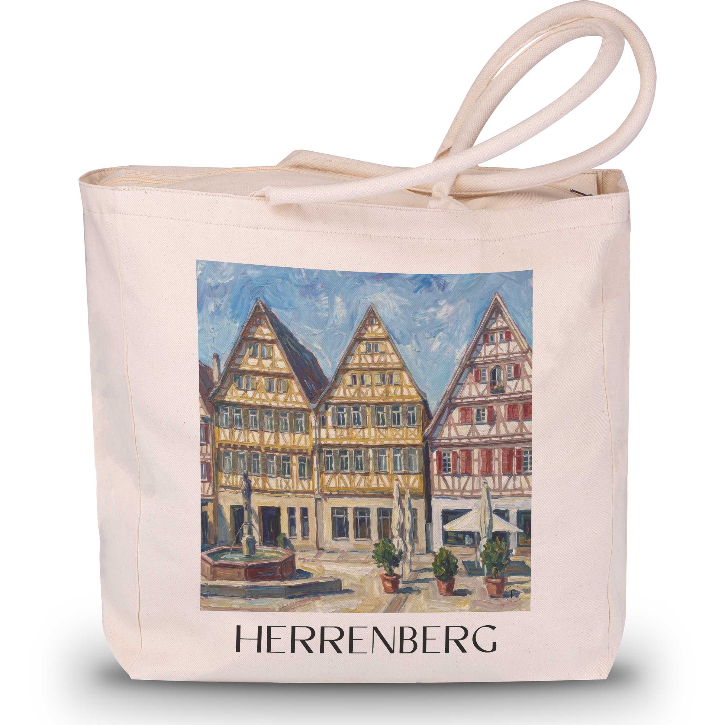 herrenberg-deutschland-einkaufstasche-oil-painting-oelgemaelde