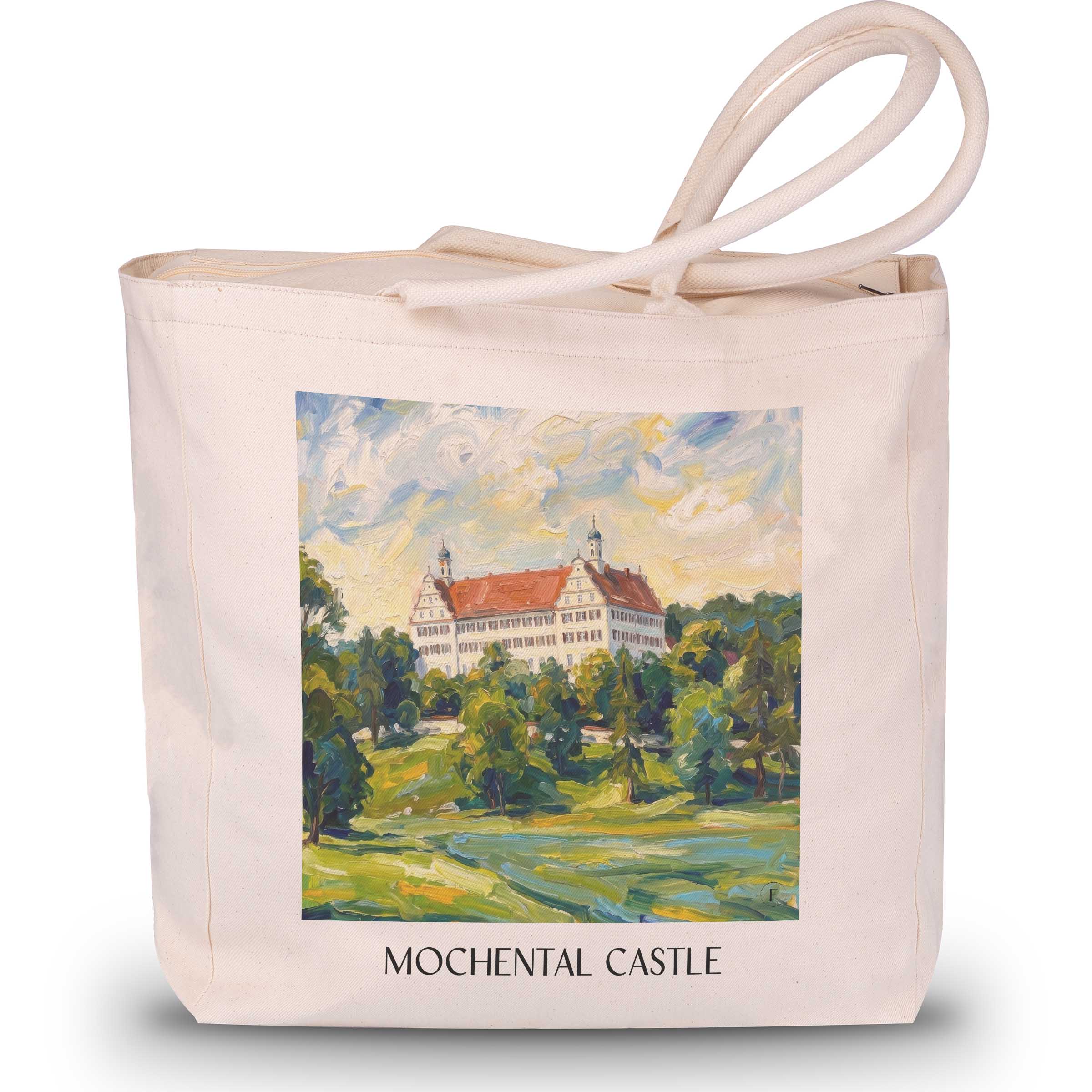 Schloss Mochental Shopping Tasche - Schwäbische Alb - Deutschland Tote Bag - Einkaufstasche im Ölgemälde Stil