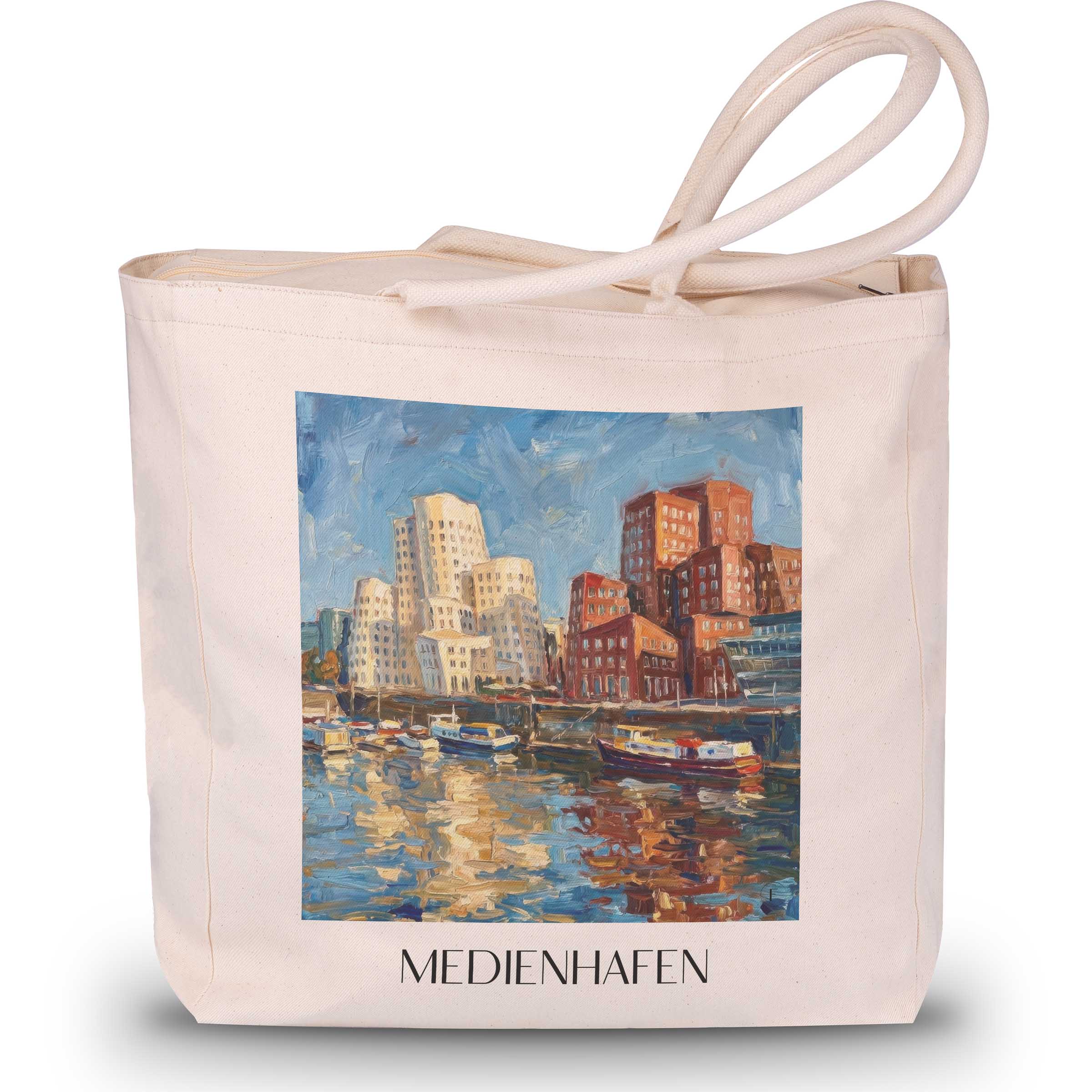 medienhafen-düsseldorf-deutschland-einkaufstasche-oil-painting-oelgemaelde