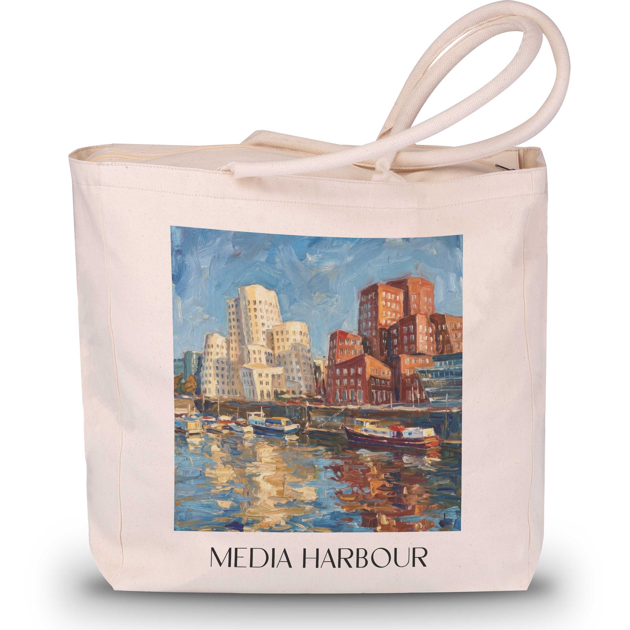 Medienhafen Shopping Tasche - Düsseldorf - Deutschland Tote Bag - Einkaufstasche im Ölgemälde Stil
