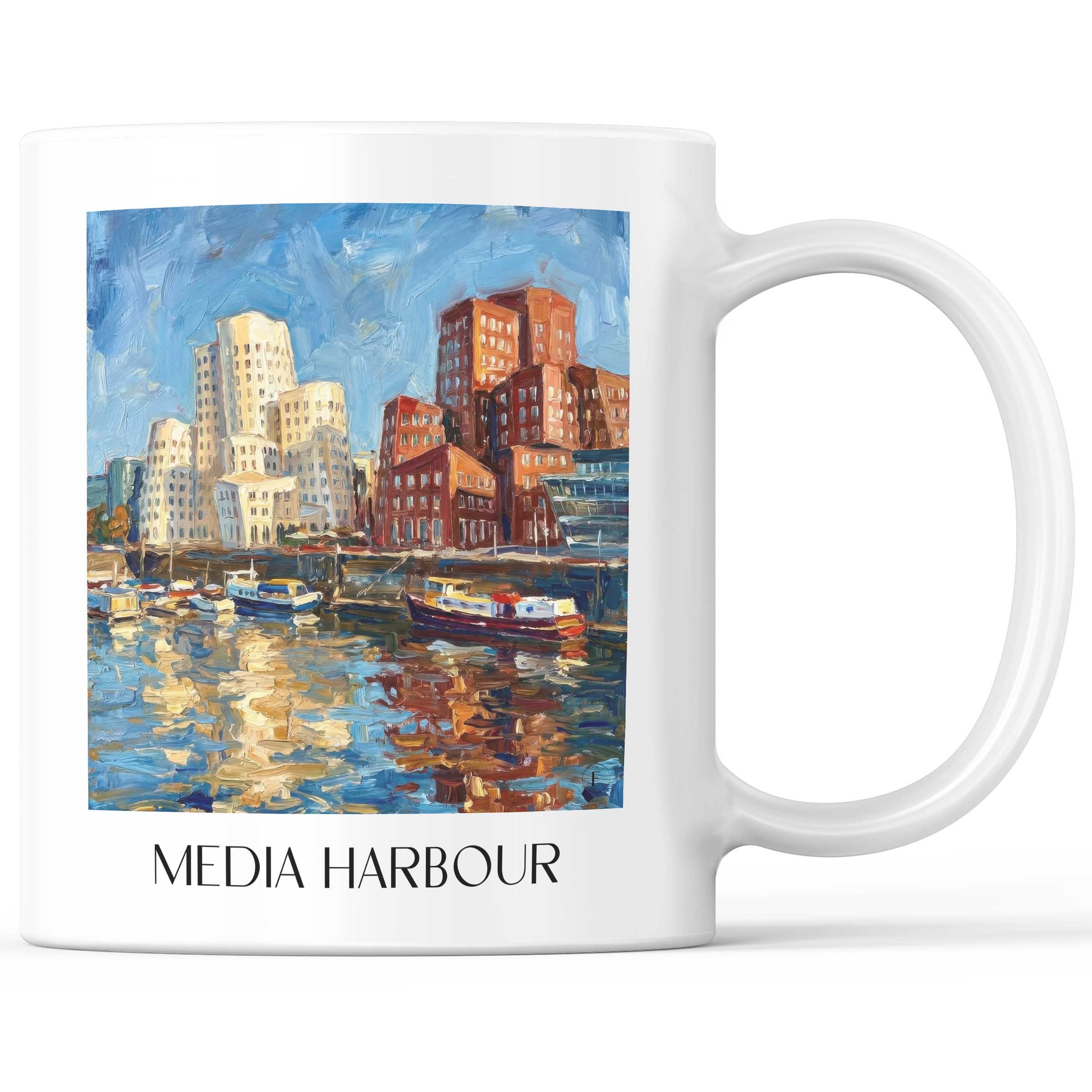 Medienhafen Kaffeebecher - Düsseldorf - Deutschland Becher - Kaffeetasse im Ölgemälde Stil
