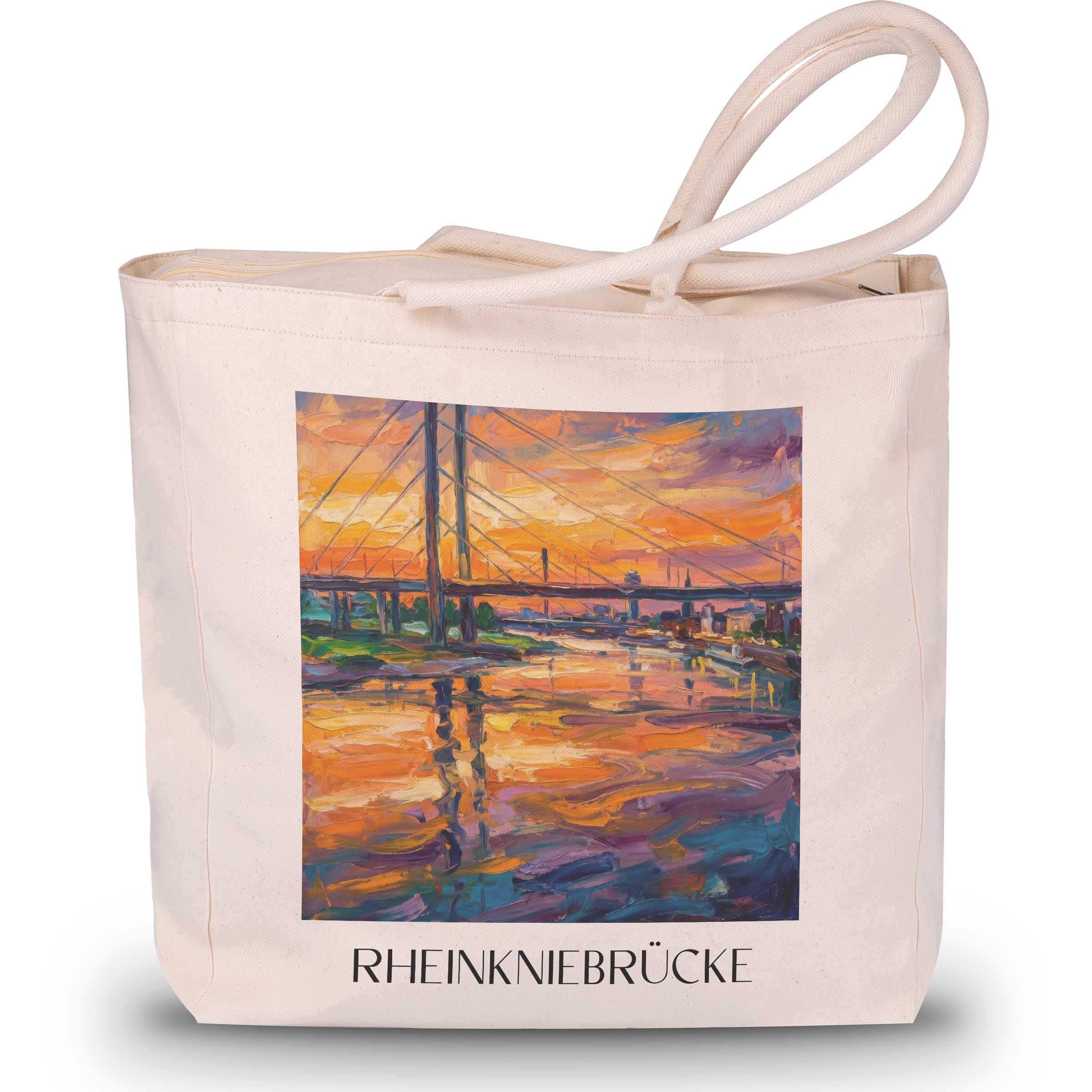 rheinkniebrücke-düsseldorf-deutschland-einkaufstasche-oil-painting-oelgemaelde