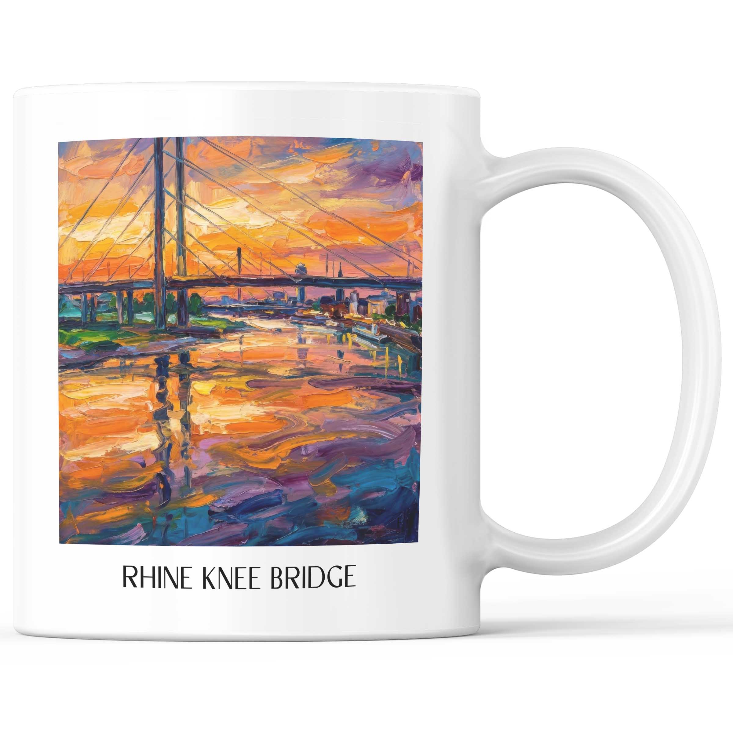 Rheinkniebrücke Kaffeebecher - Düsseldorf - Deutschland Becher - Kaffeetasse im Ölgemälde Stil