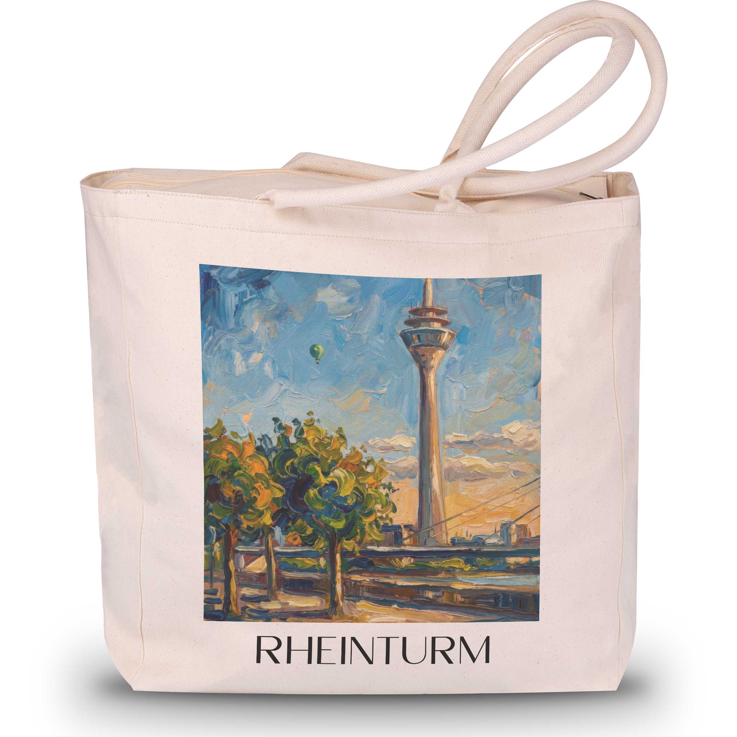 rheinturm-düsseldorf-deutschland-einkaufstasche-oil-painting-oelgemaelde