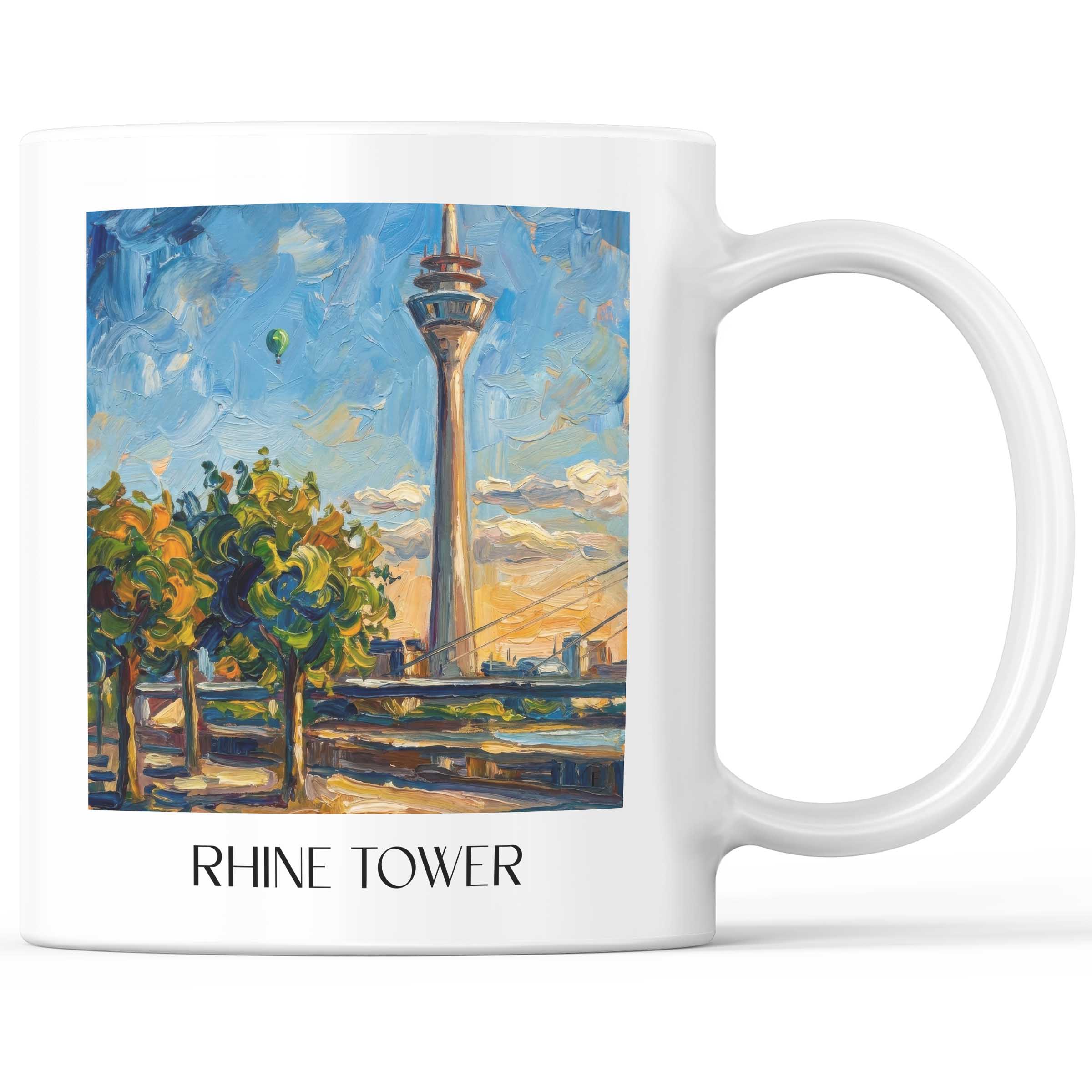 Rheinturm Kaffeebecher - Düsseldorf - Deutschland Becher - Kaffeetasse im Ölgemälde Stil