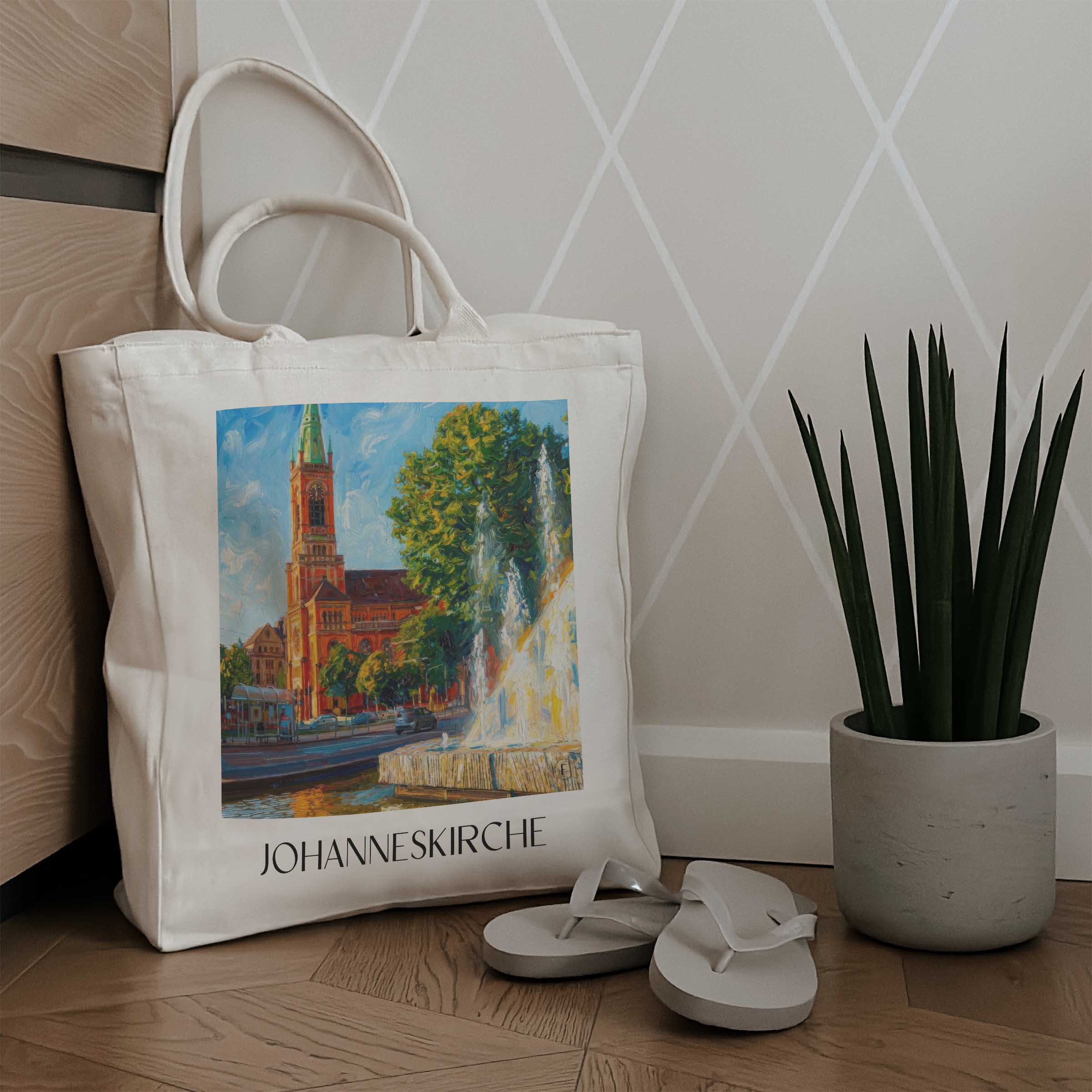 johanneskirche-düsseldorf-deutschland-einkaufstasche-oil-painting-oelgemaelde