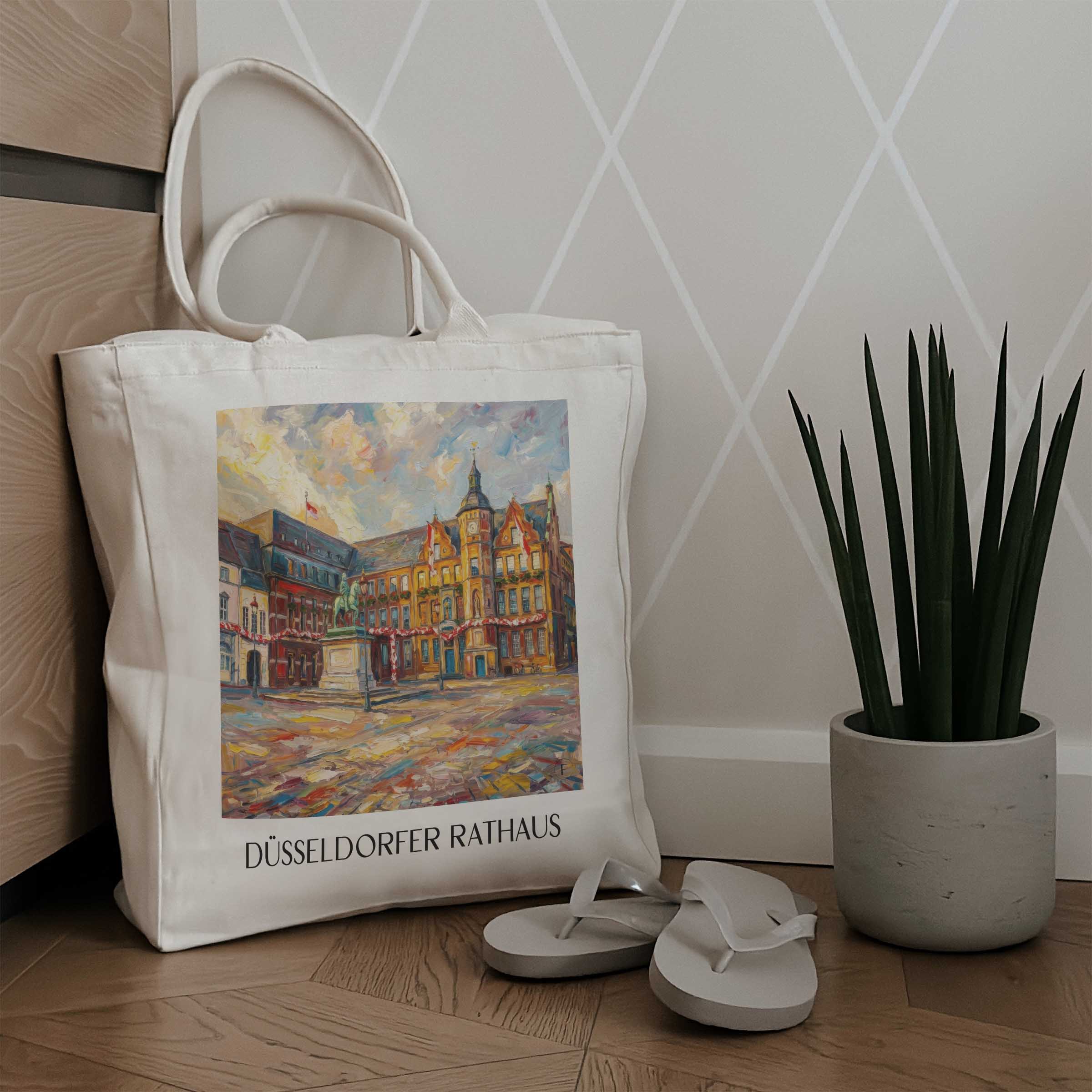 rathaus-düsseldorf-deutschland-einkaufstasche-oil-painting-oelgemaelde
