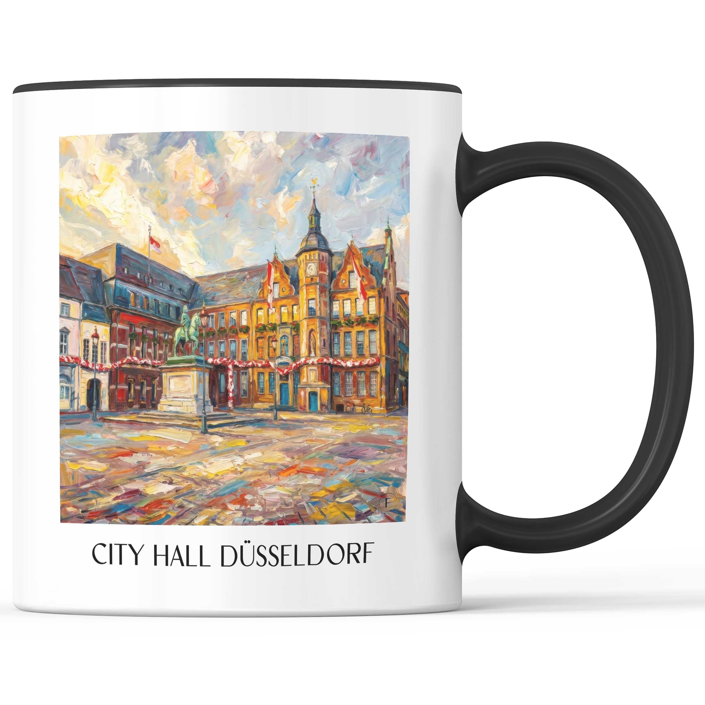 Rathaus Kaffeebecher - Düsseldorf - Deutschland Becher - Kaffeetasse im Ölgemälde Stil