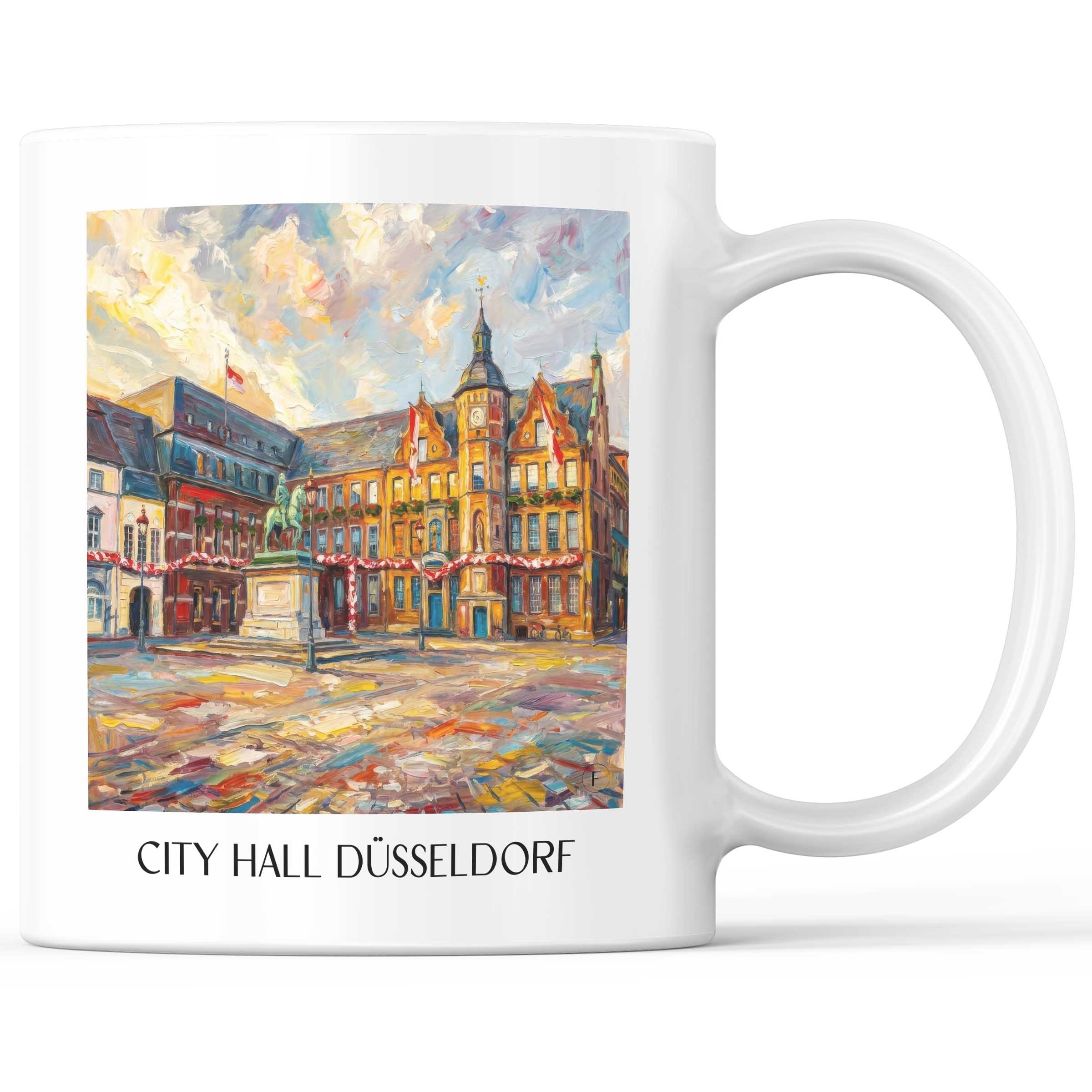 Rathaus Kaffeebecher - Düsseldorf - Deutschland Becher - Kaffeetasse im Ölgemälde Stil