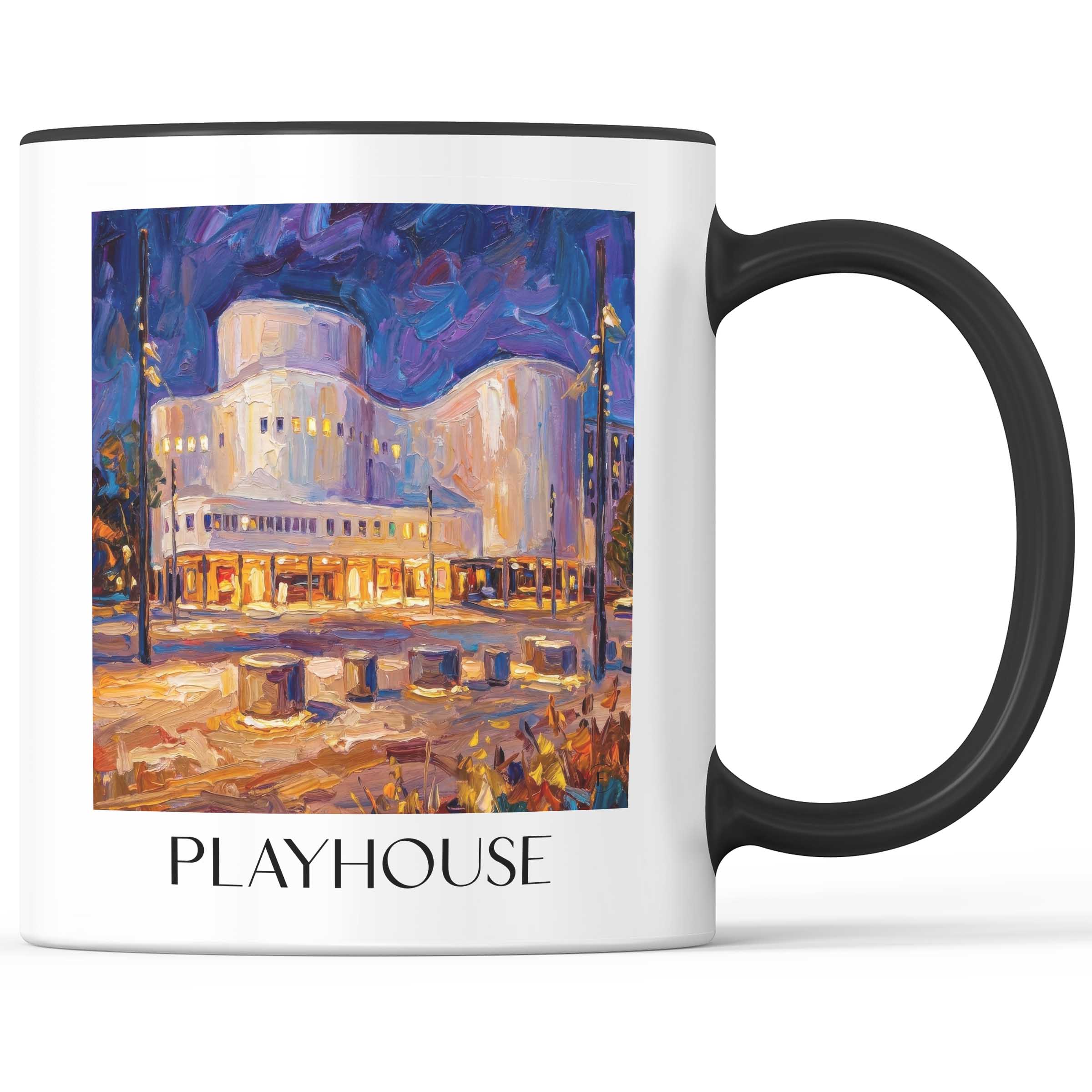 Schauspielhaus Kaffeebecher - Düsseldorf - Deutschland Becher - Kaffeetasse im Ölgemälde Stil