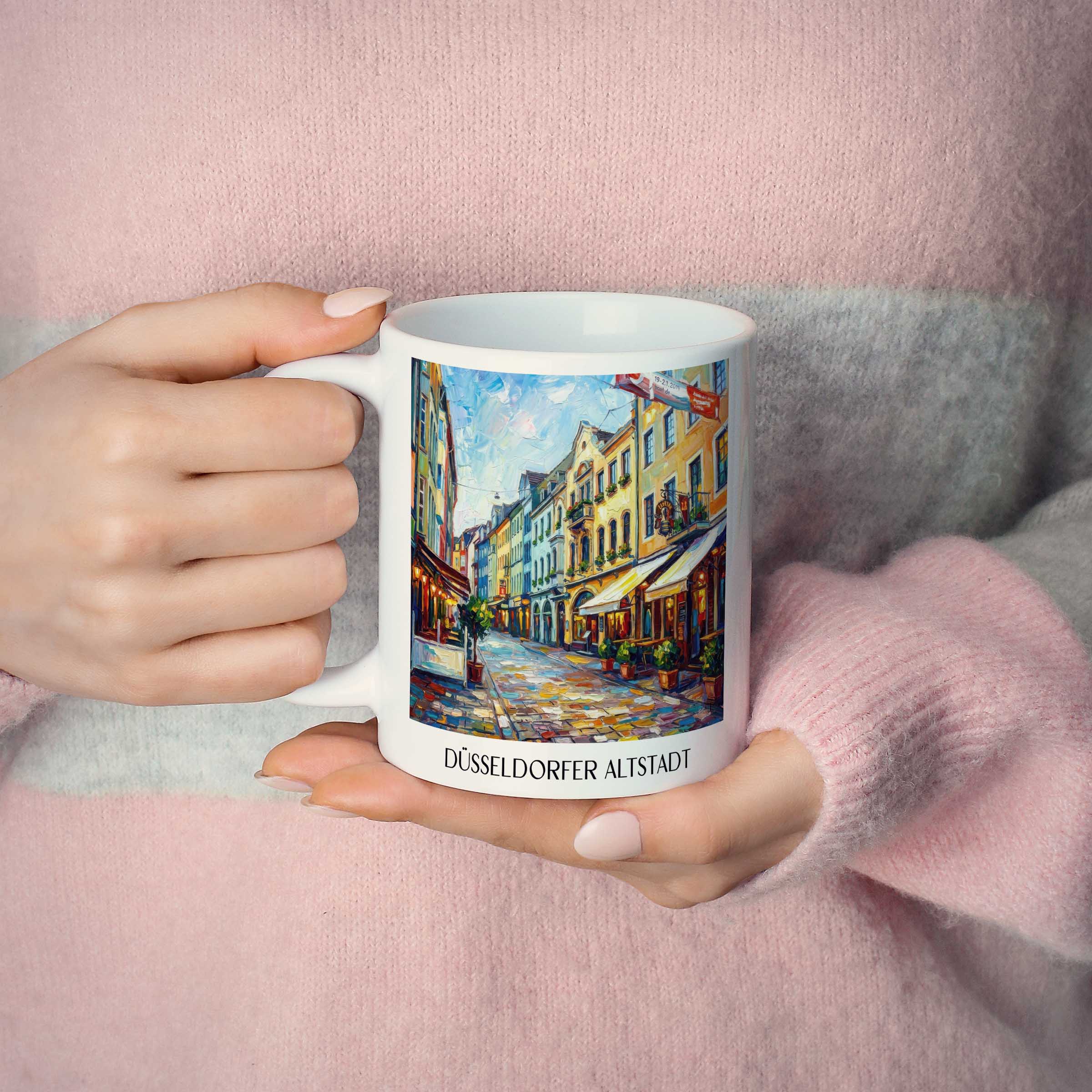 altstadt-düsseldorf-deutschland-kaffeebecher-oil-painting-oelgemaelde