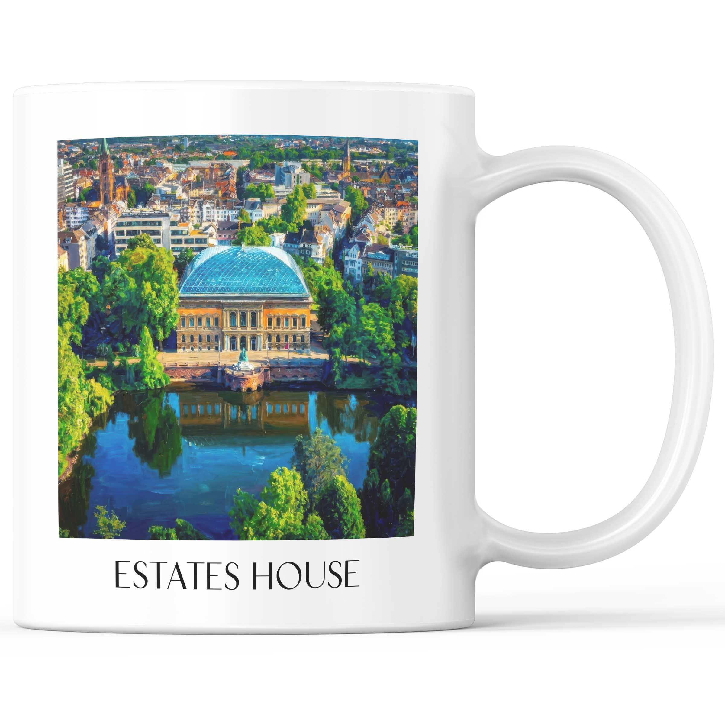 Ständehaus Kaffeebecher - Düsseldorf - Deutschland Becher - Kaffeetasse im Ölgemälde Stil