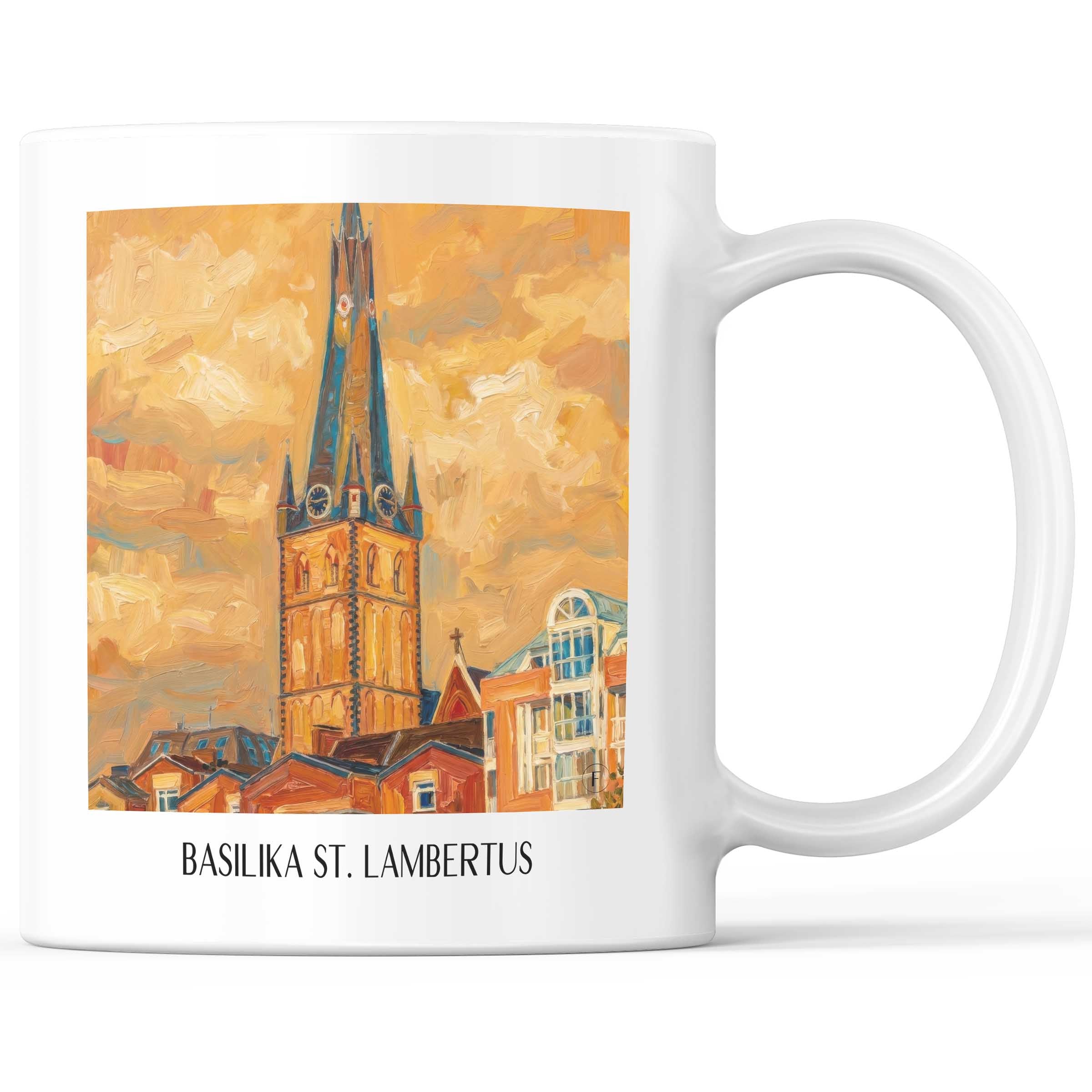 Basilika St. Lambertus Kaffeebecher - Düsseldorf - Deutschland Becher - Kaffeetasse im Ölgemälde Stil