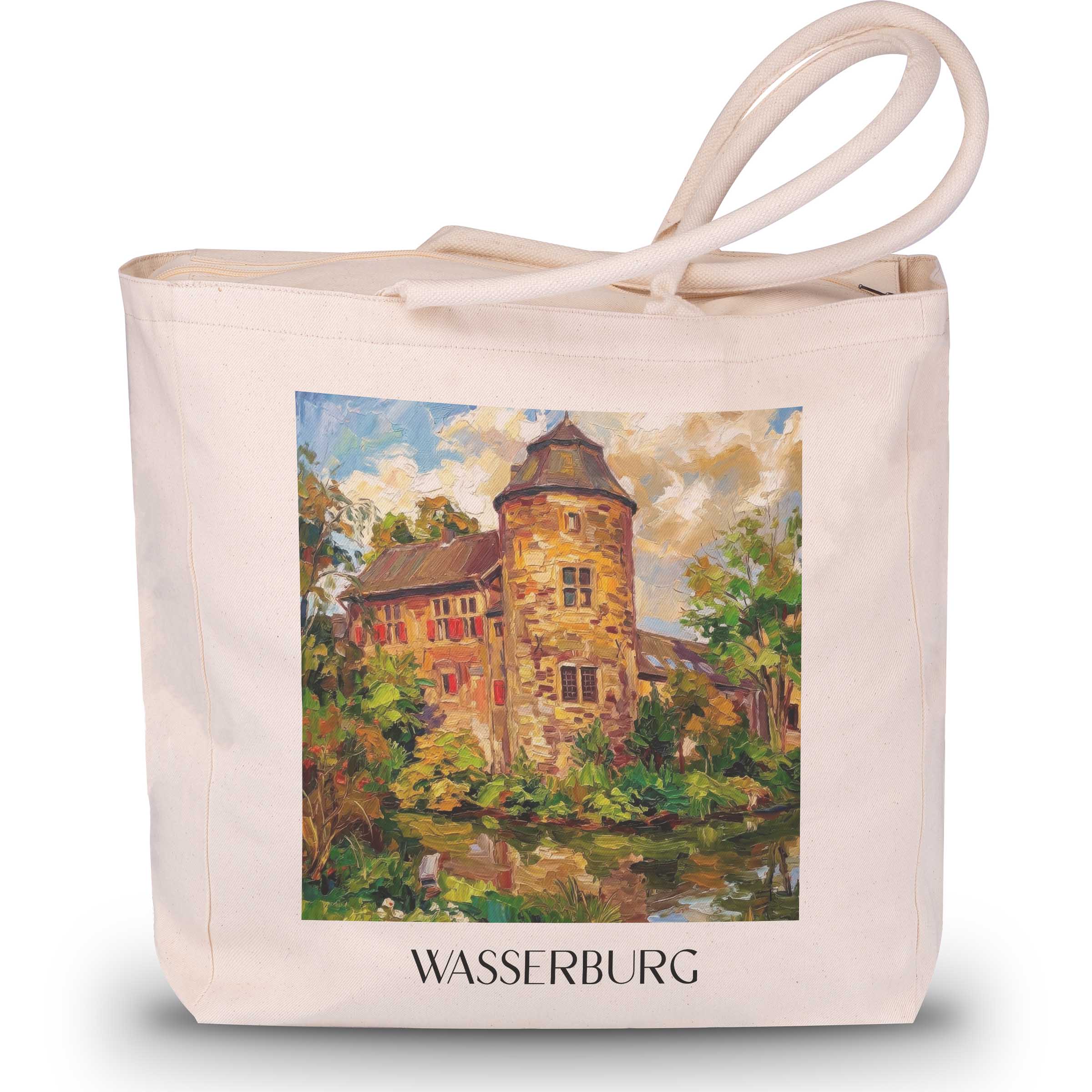 wasserburg--ratingen-deutschland-einkaufstasche-oil-painting-oelgemaelde